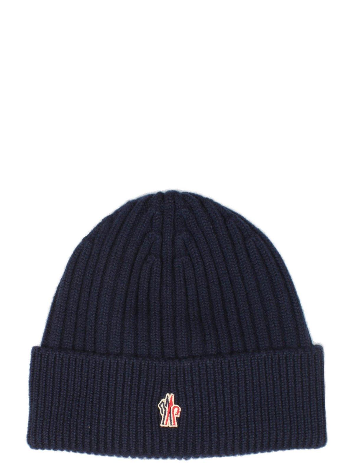 Shop Moncler Logo Patch Knit Beanie In Blue