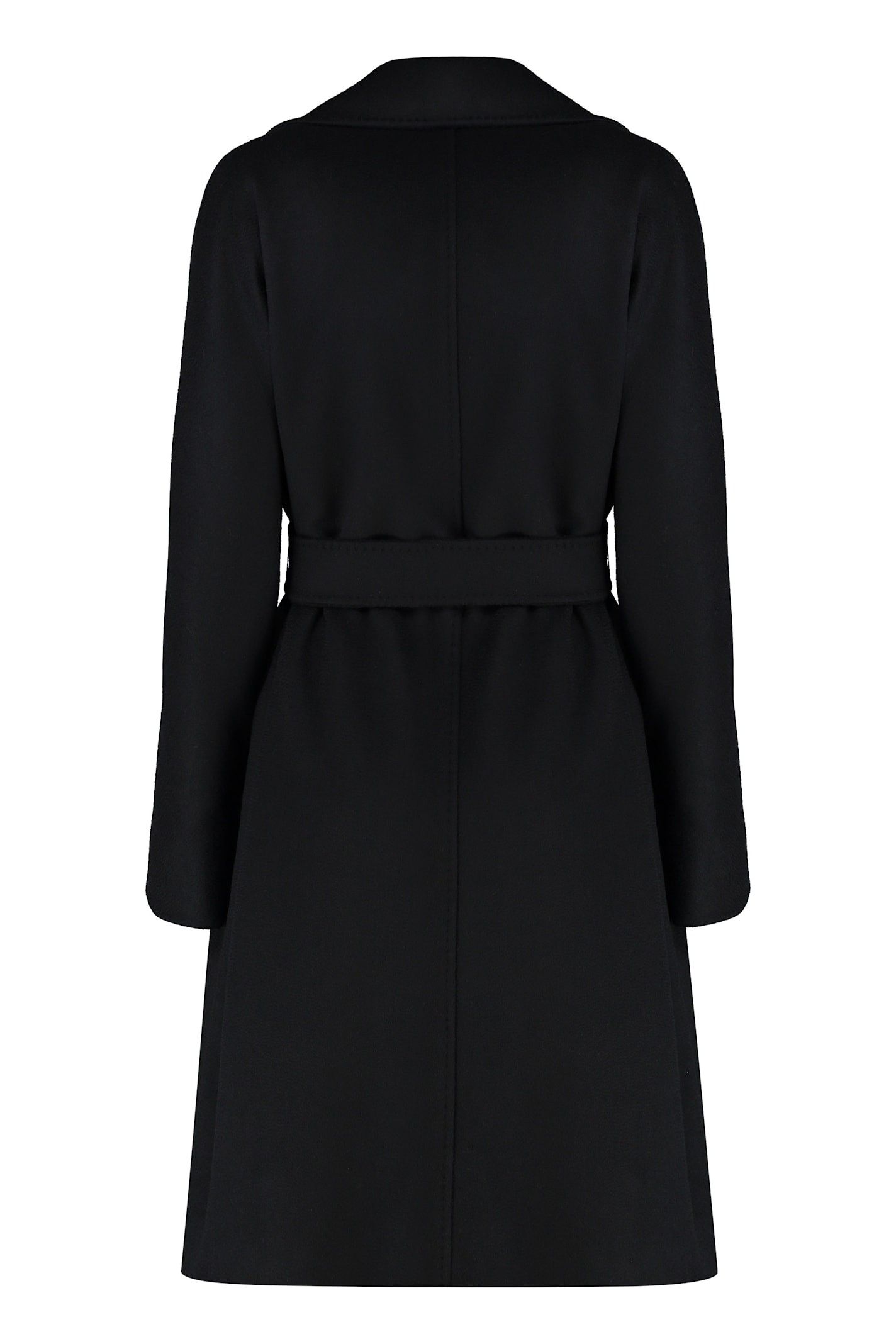 Max Mara Waist Belted Long Length Lapels Pockets In Black