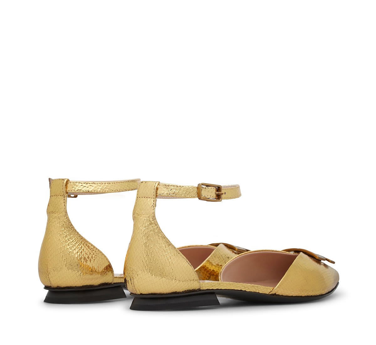 Shop Fabi Ballet Flat With Strap In Oro