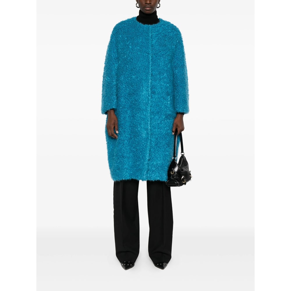 Gianluca Capannolo Round-neck Long-sleeve Coat In Blue