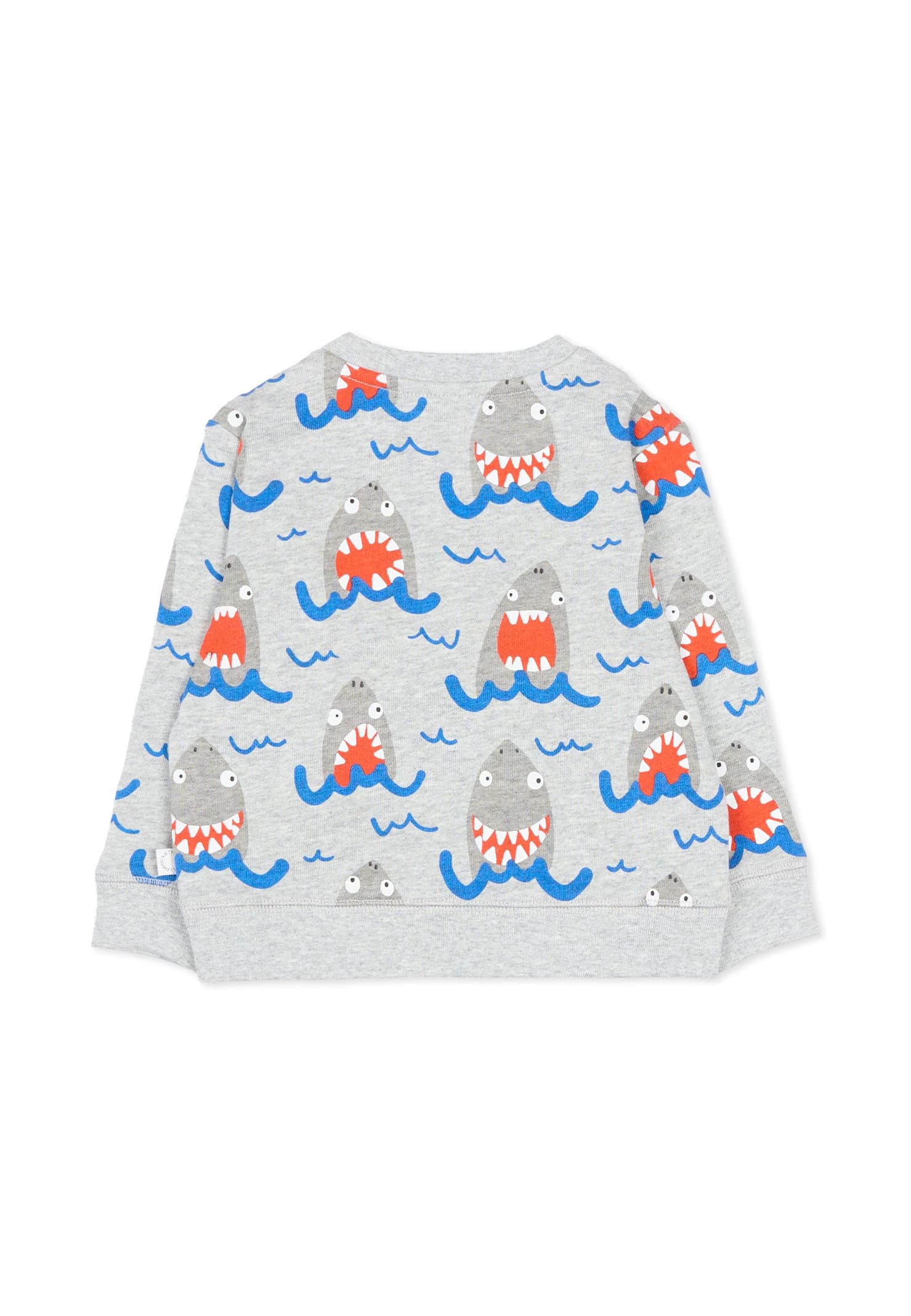 Stella Mccartney Melanged Grey Sweathsirt With Sharks For Baby Boy In Gray