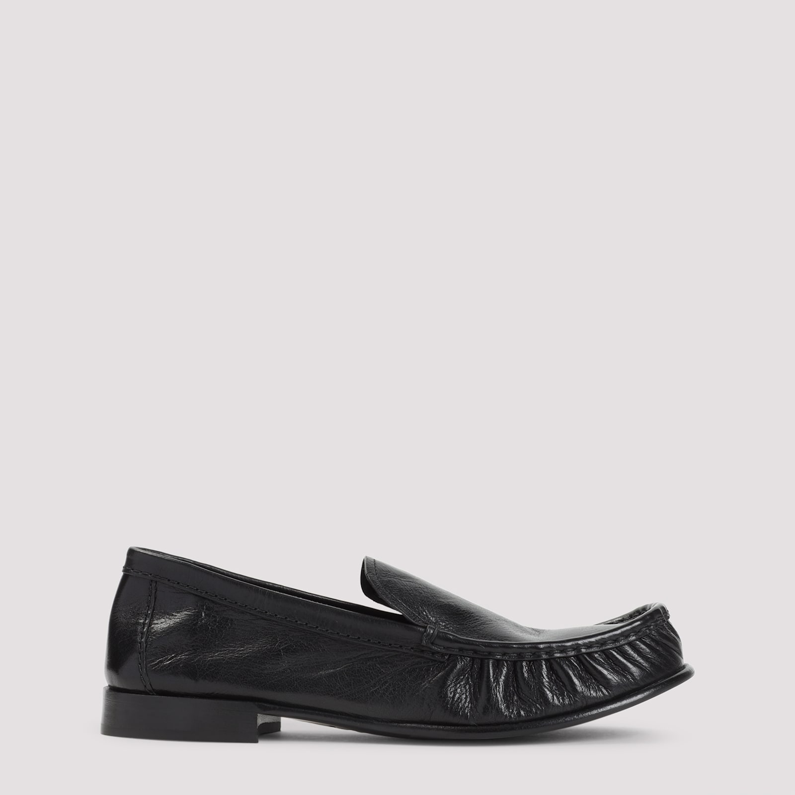 Miu Miu Gathered Detail Black Buffalo Leather Loafers In Black