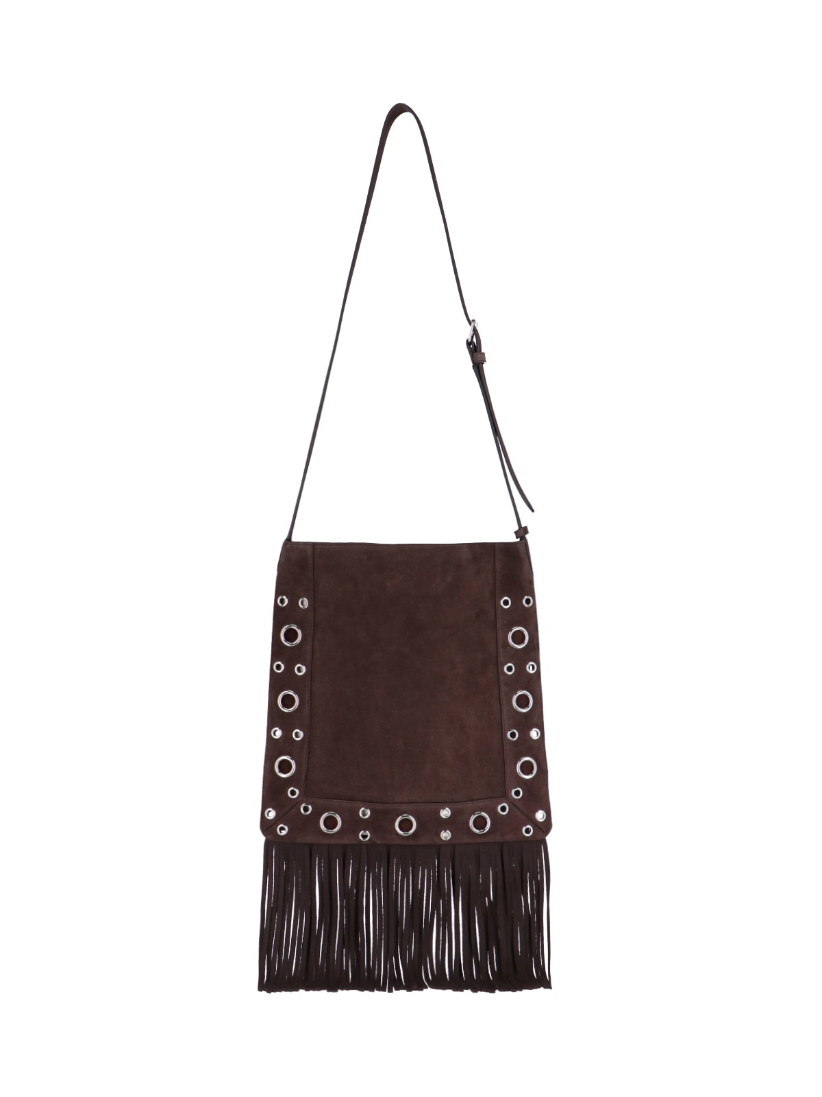 Valentino Fringed Suede Shoulder Bag With Adjustable Strap In Brown