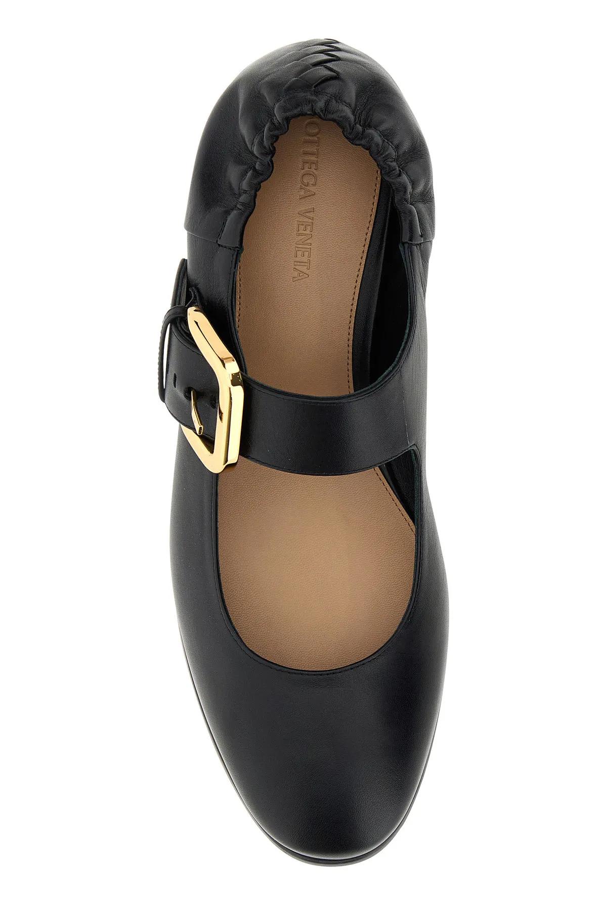 Shop Bottega Veneta Black Leather Mary Jane Astaire Ballerinas In Nero