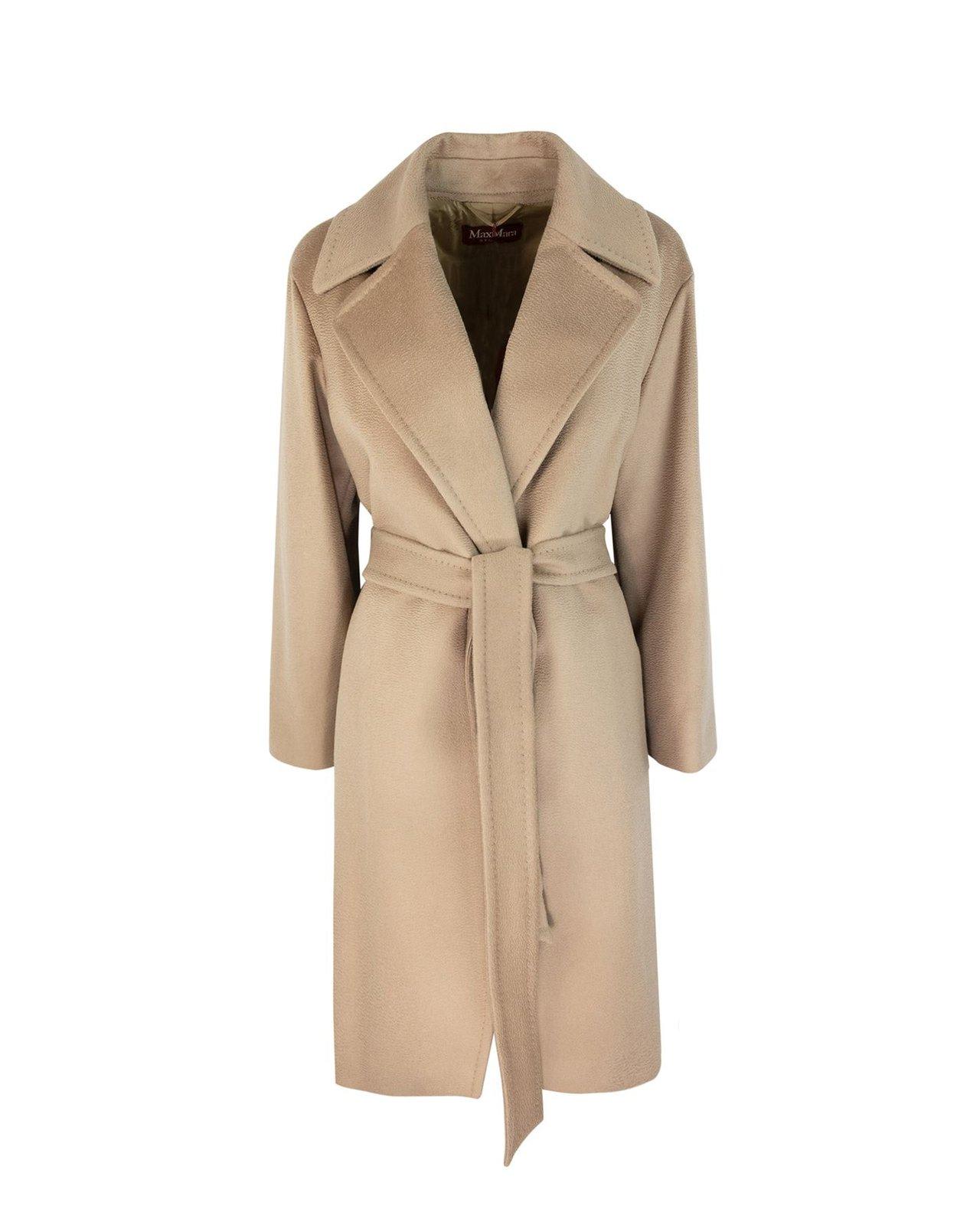 Shop Max Mara Belted Long-sleeved Coat In Cammello