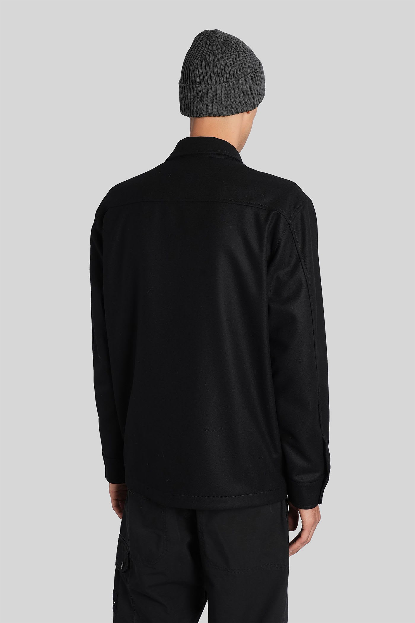 Stone Island Ghost Virgin Wool Blend Overshirt In Black