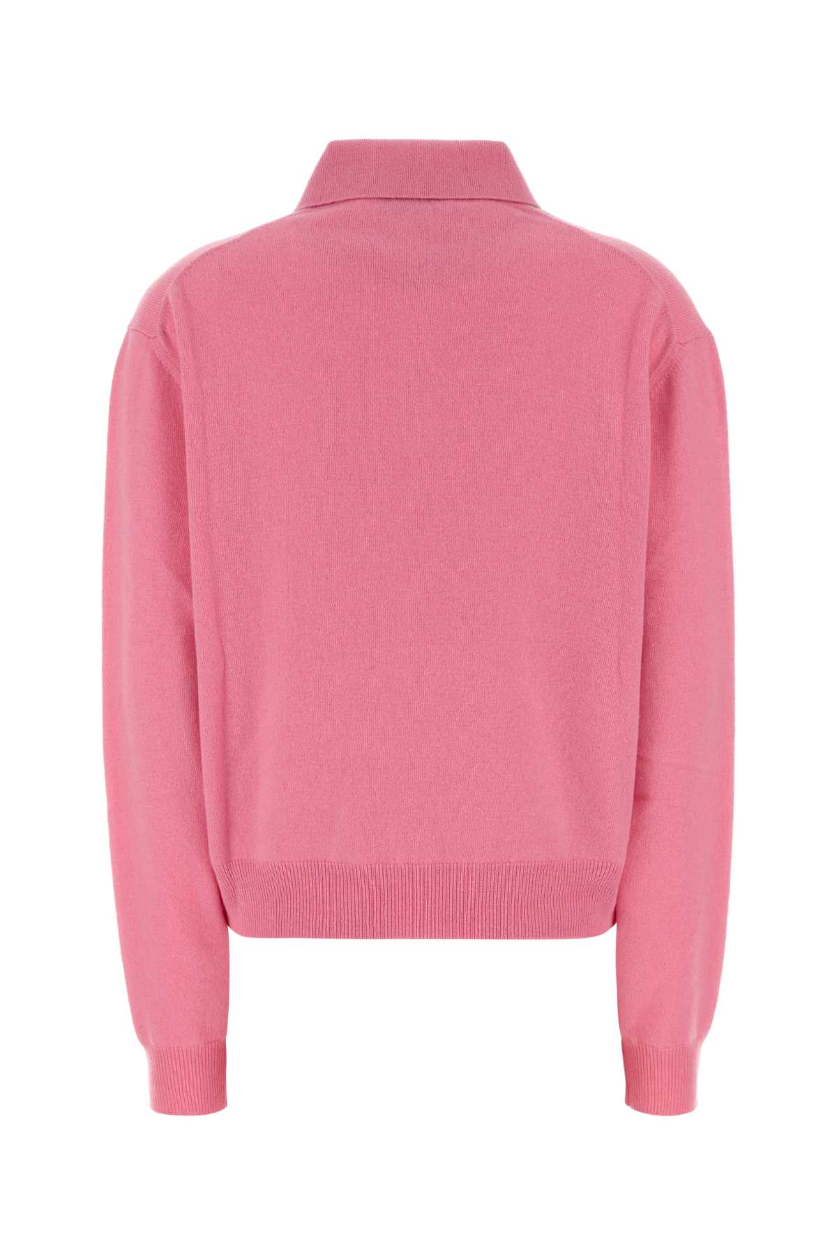 Miu Miu Argyle Pattern Polo With Ribbed Cuffs And Hem In Pink