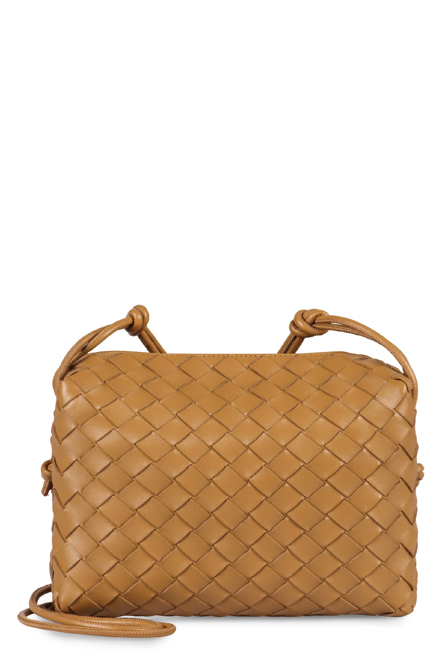 Shop Bottega Veneta Mini Loop Leather Camera Bag In Beige