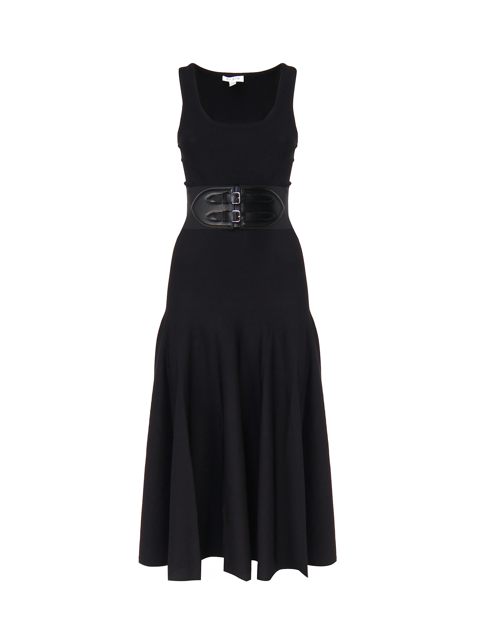 Shop Alaïa Midi Dress With Belt In Black