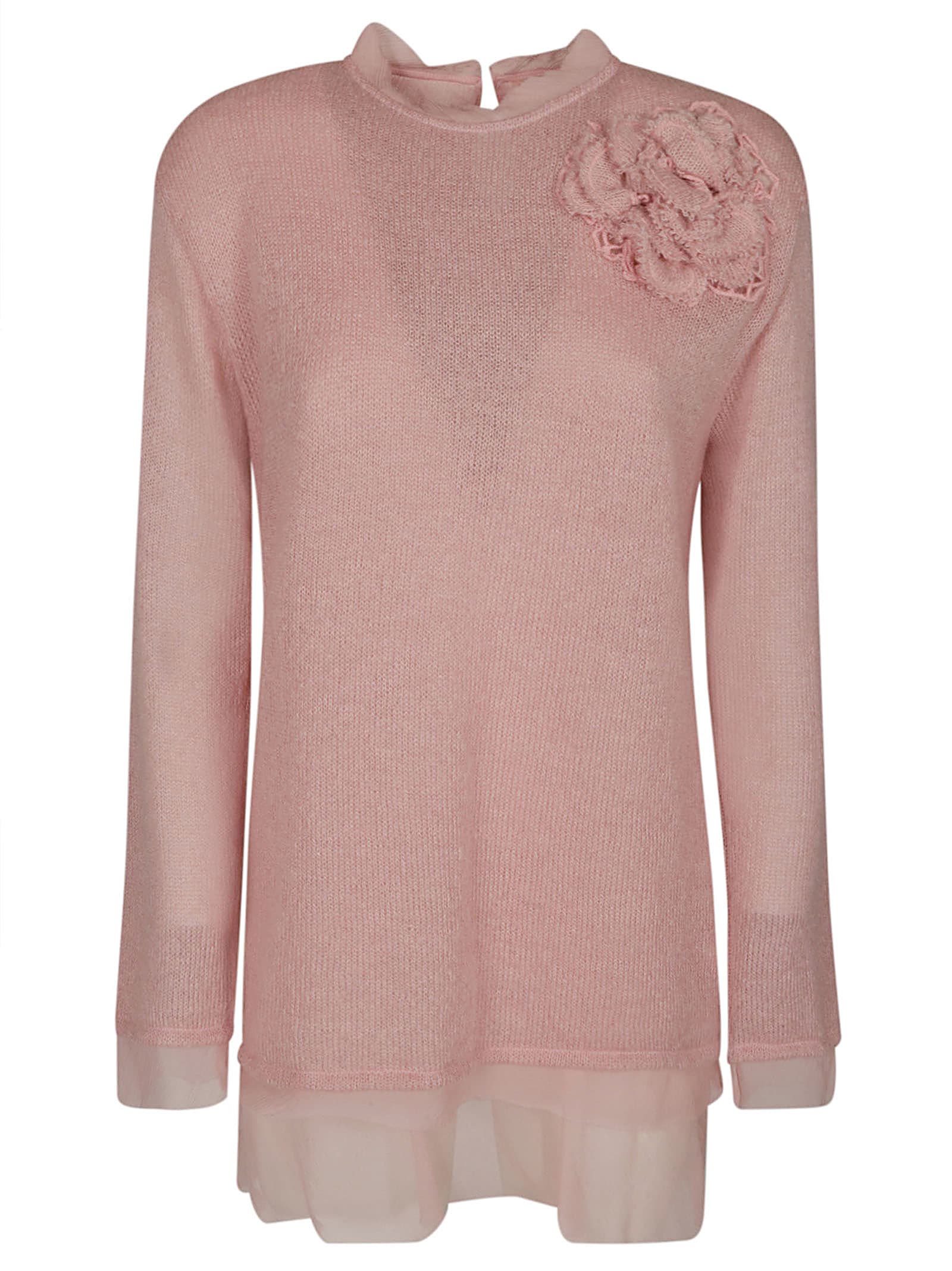 Ermanno Scervino Floral Applique Knit Sweater In Pink