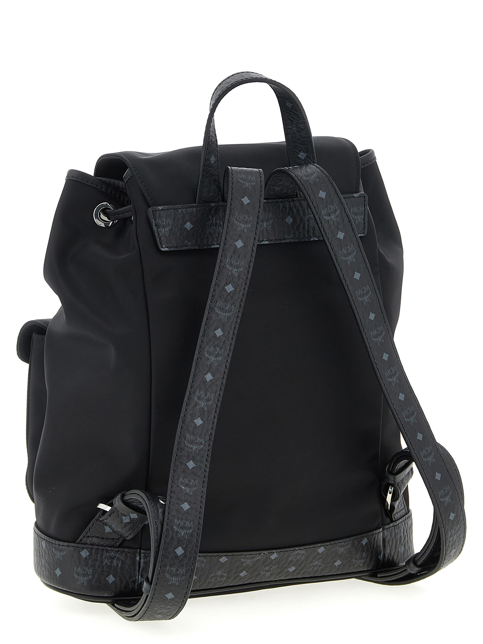 Mcm Aren Leather-trim Nylon Drawstring Backpack In Black