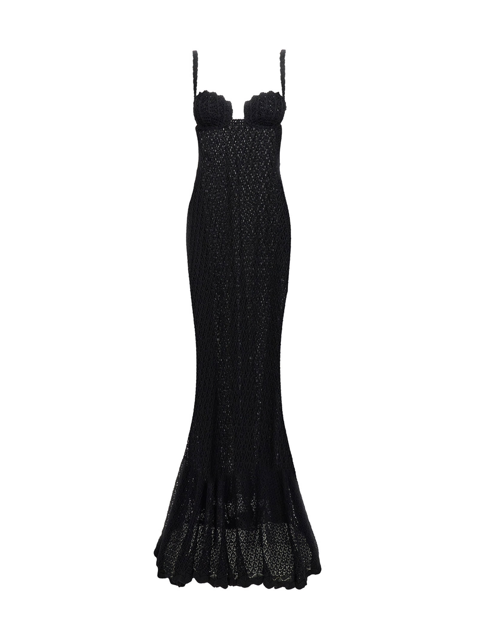 Shop Blumarine Long Crochet Dress In Nero