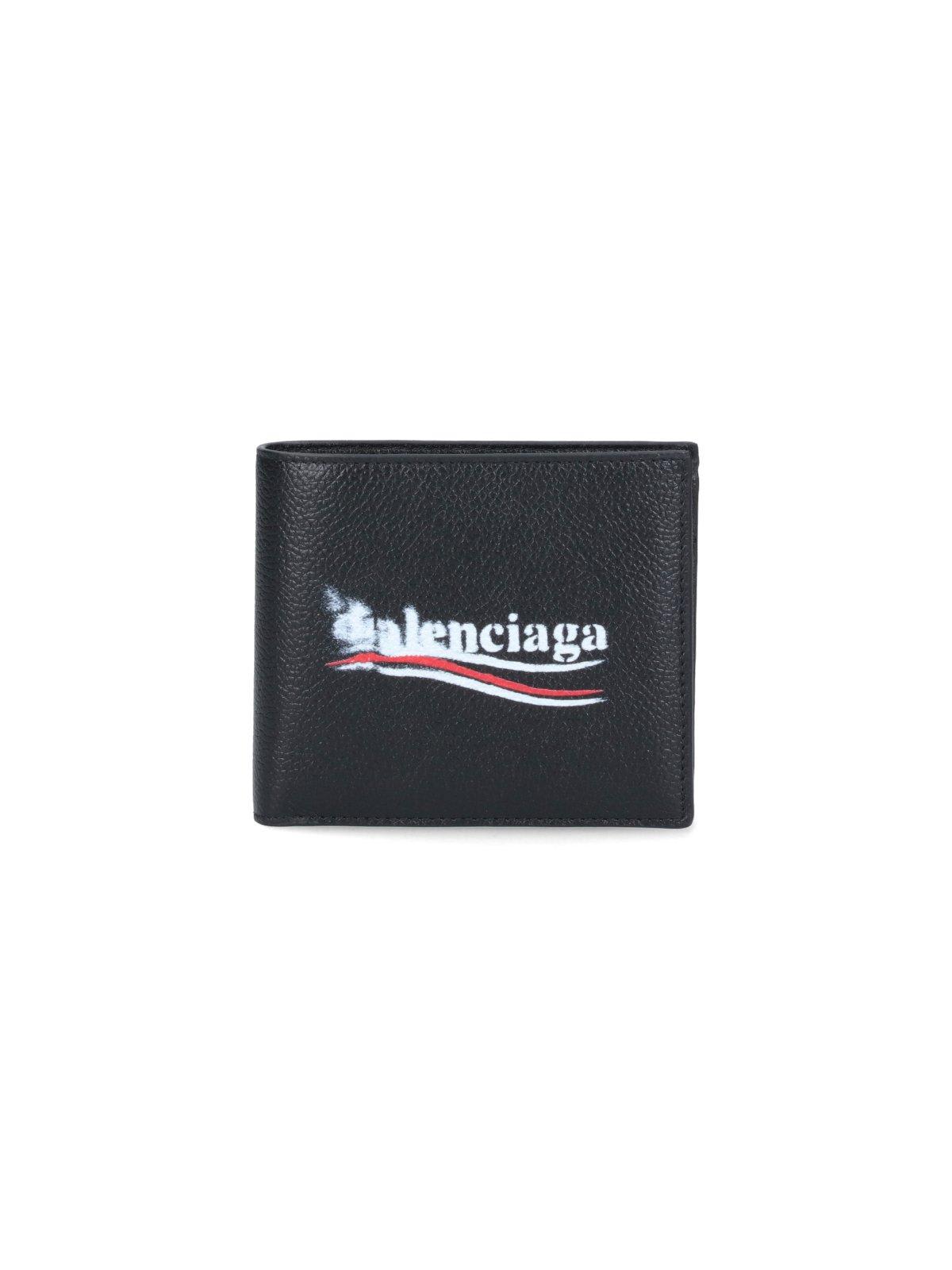 Shop Balenciaga Political Stencil Logo Print Bifold Wallet In Black