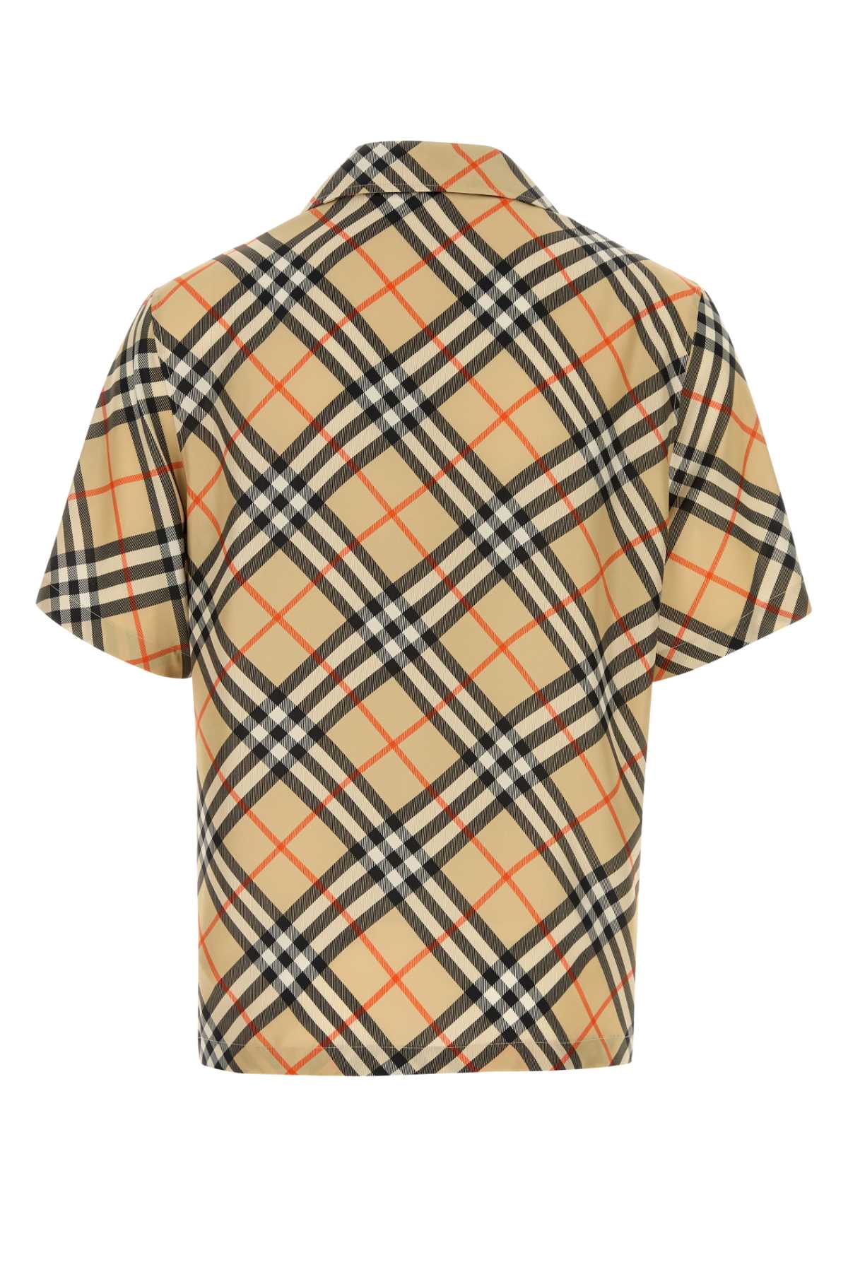 Shop Burberry Printed Silk Shirt In Sandipcheck