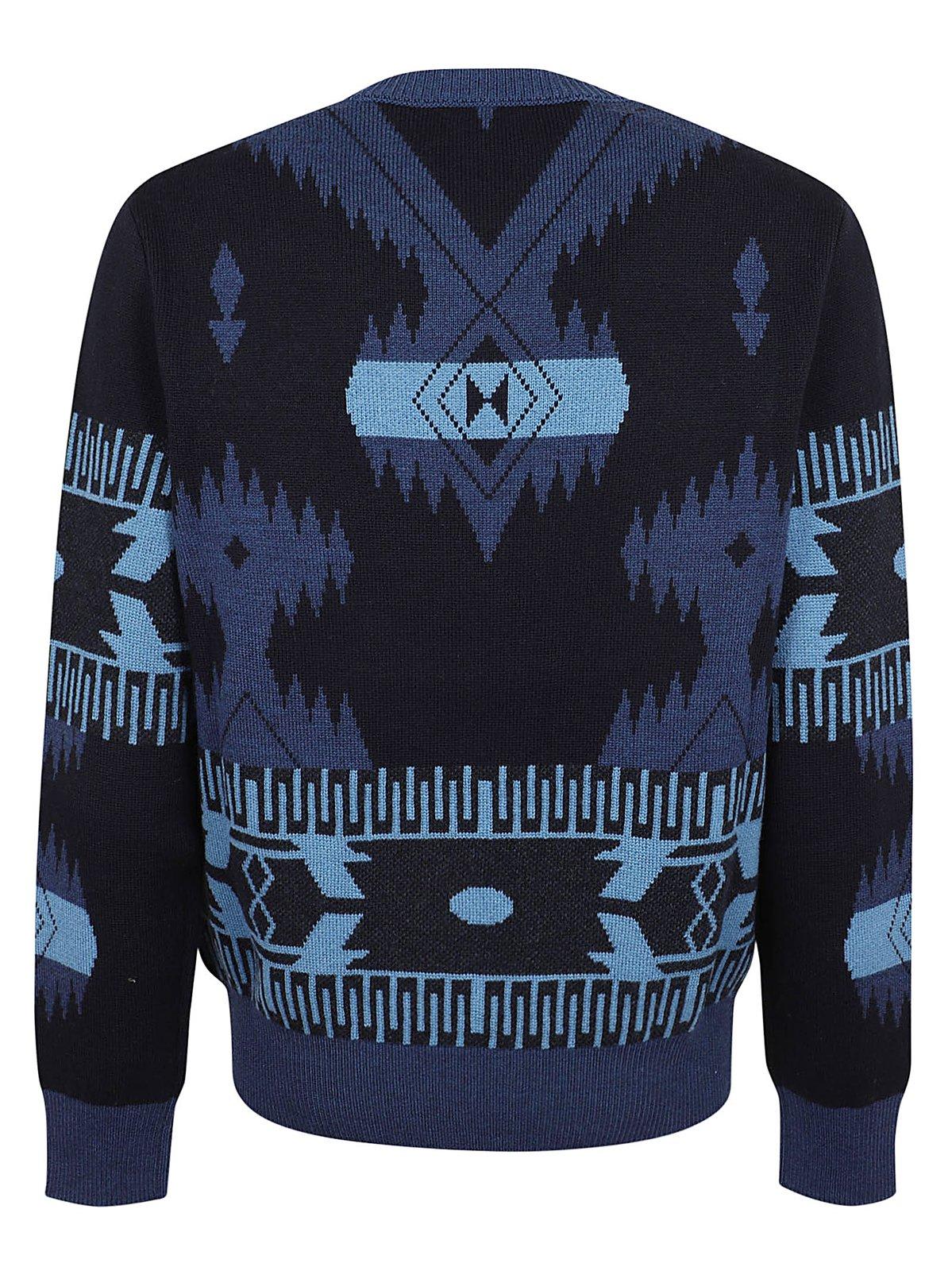 Shop Alanui Icon Jacquard Crewneck Jumper In Blue