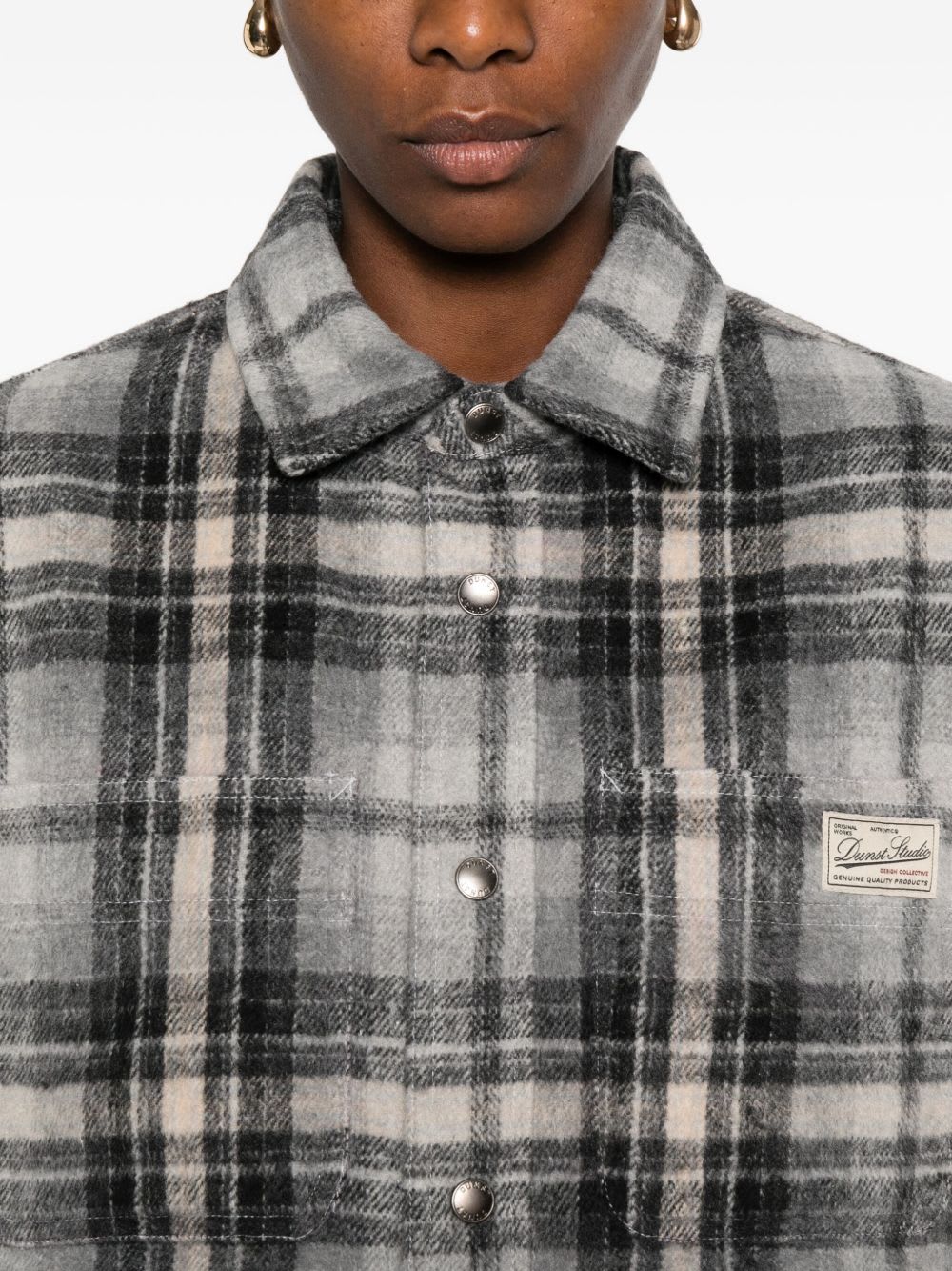 Dunst Gray Quilted Check Flannel Overshirt In Gray