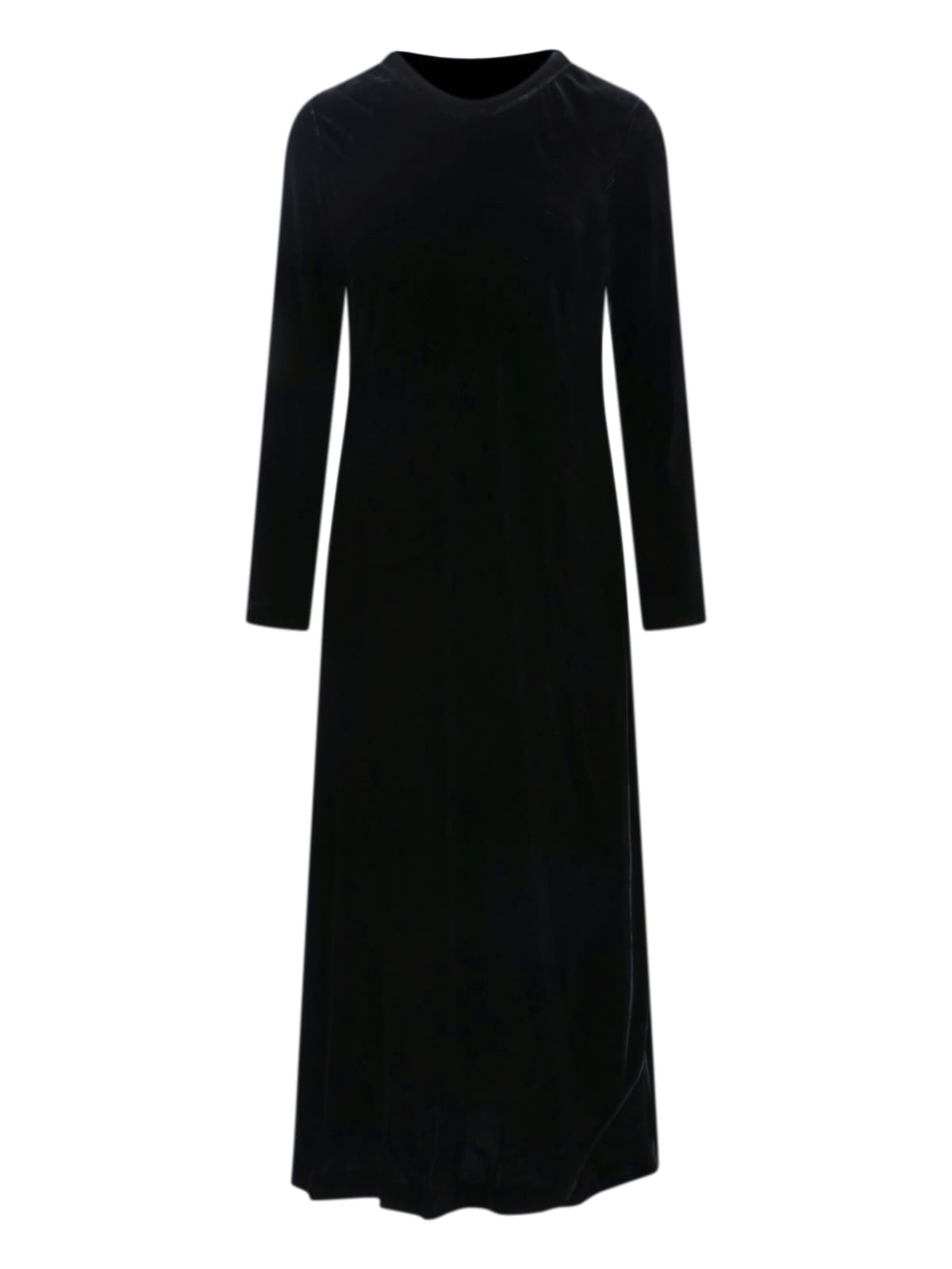 Aspesi Velvet Dress With Long Sleeves And Round Neckline In Black