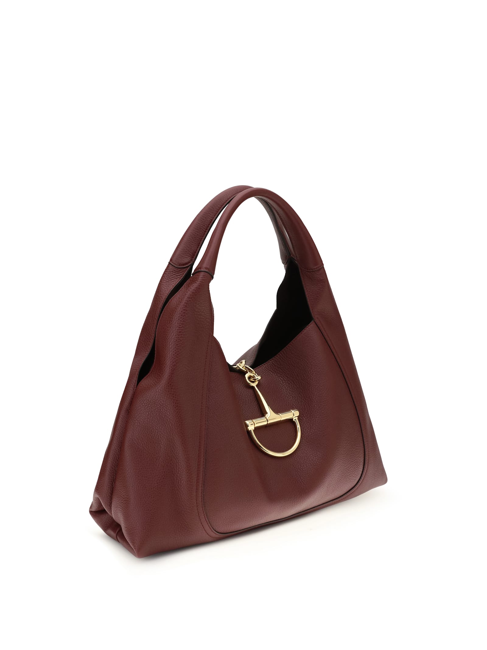 Gucci Women Bordeaux Shoulder Bag With Horsebit Closure In Grained Leather Woman In Burgundy