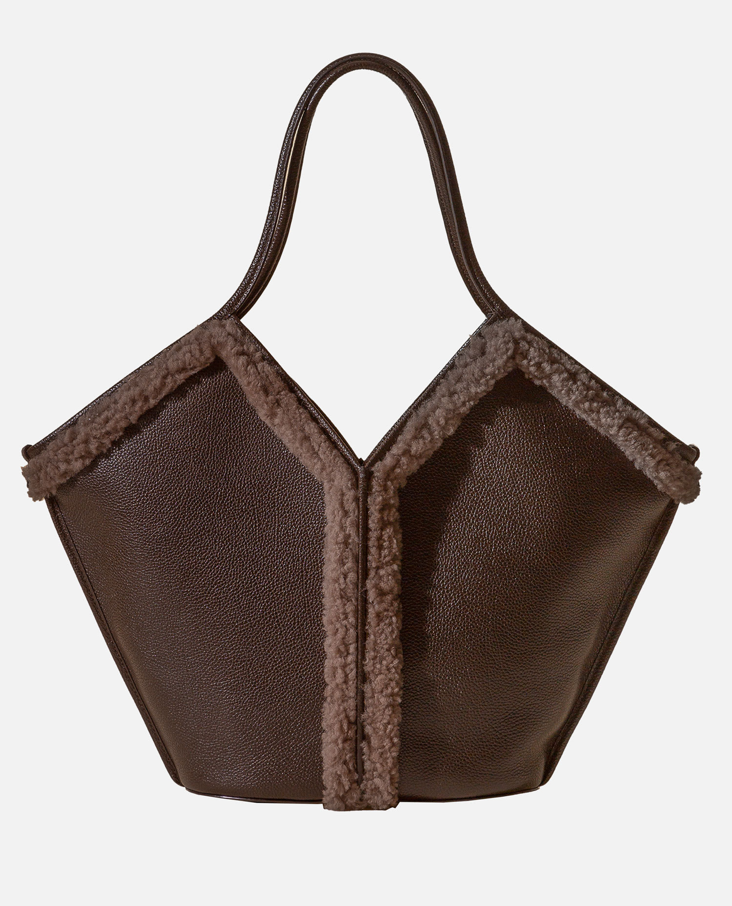 Hereu Shearling-trimmed Leather Shoulder Bag In Brown