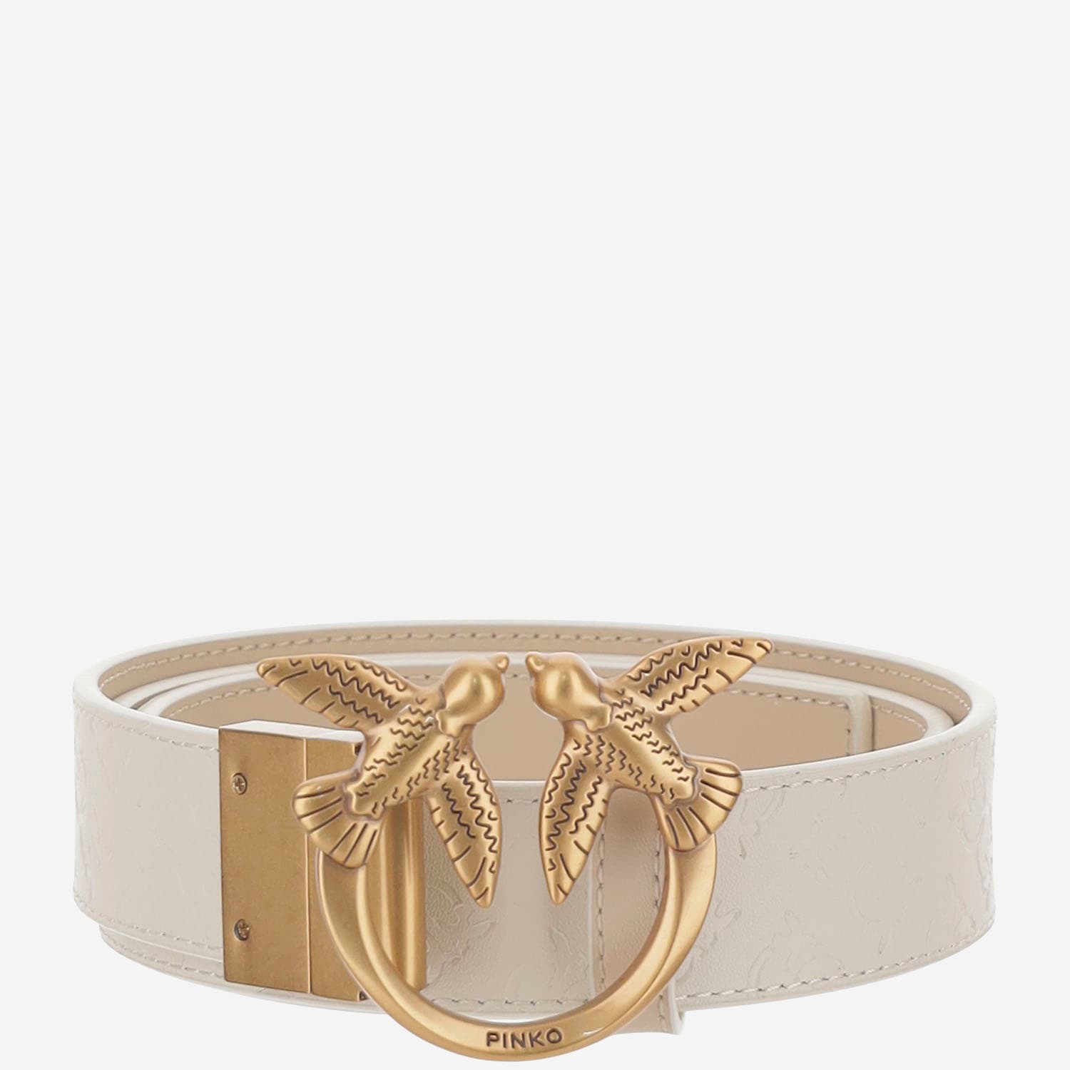 Shop Pinko Leather Belt With Logo In White