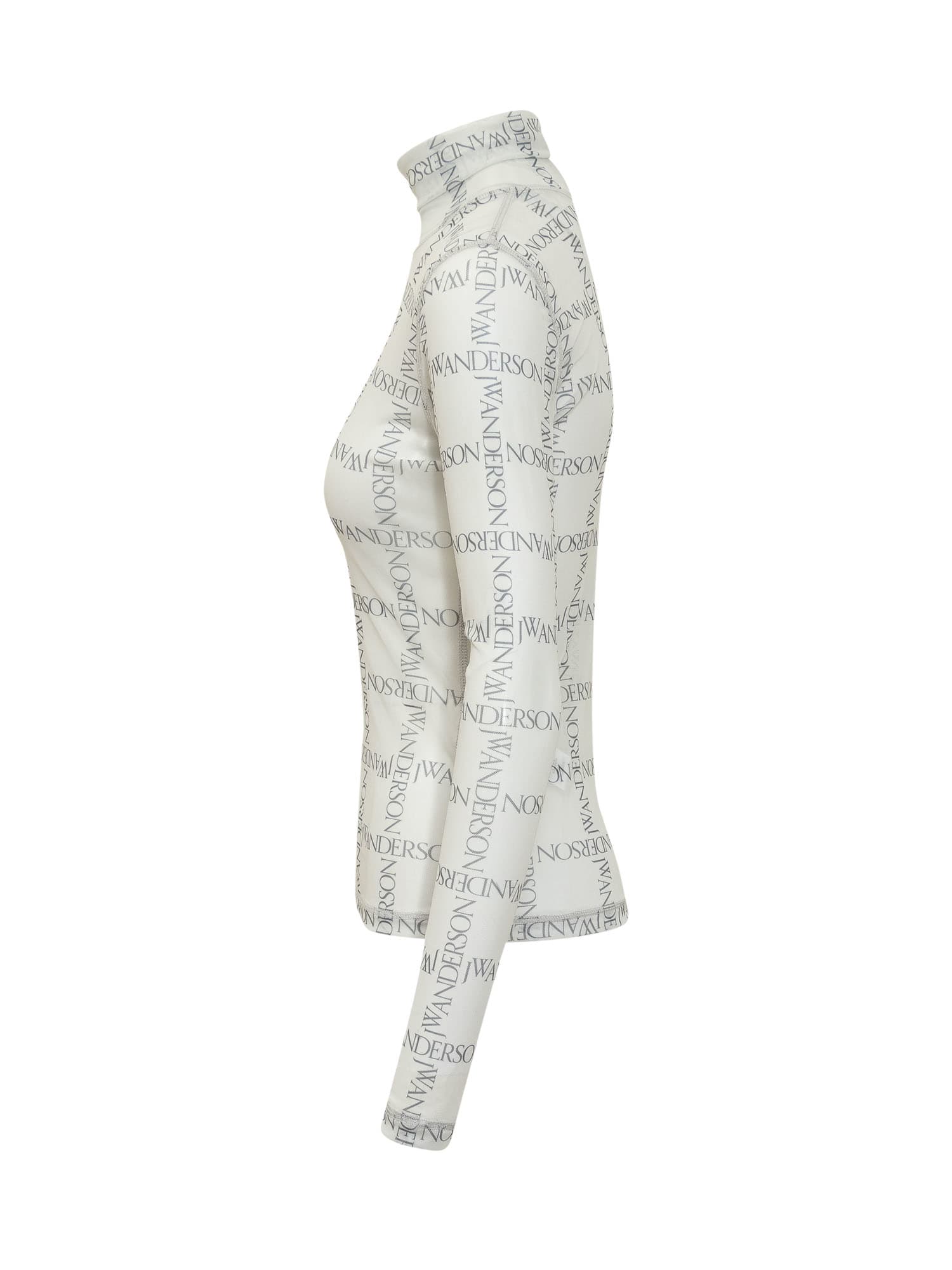 Jw Anderson Sheer Long Sleeve Turtleneck Top In Off White Logo