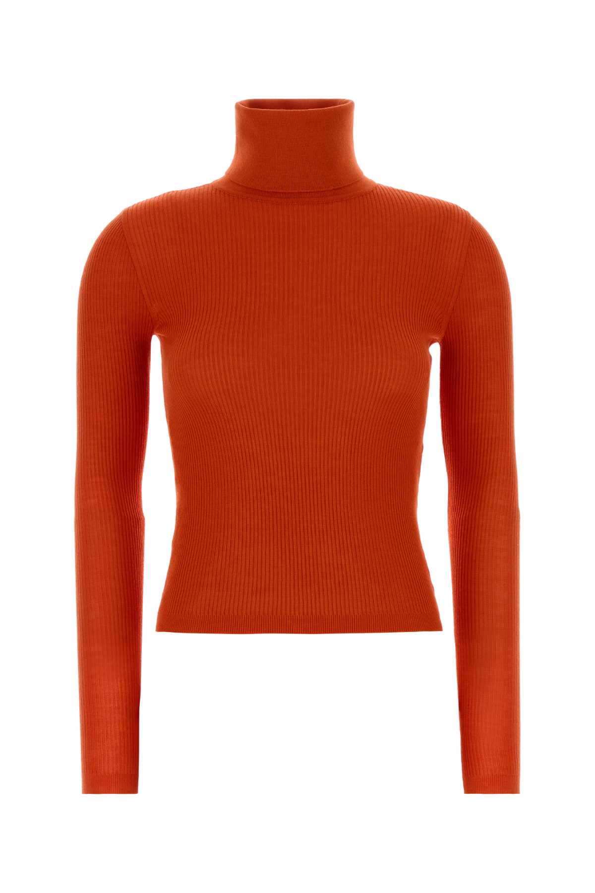 Saint Laurent Cashmere Blend Turtleneck Fitted Sweater In Orange
