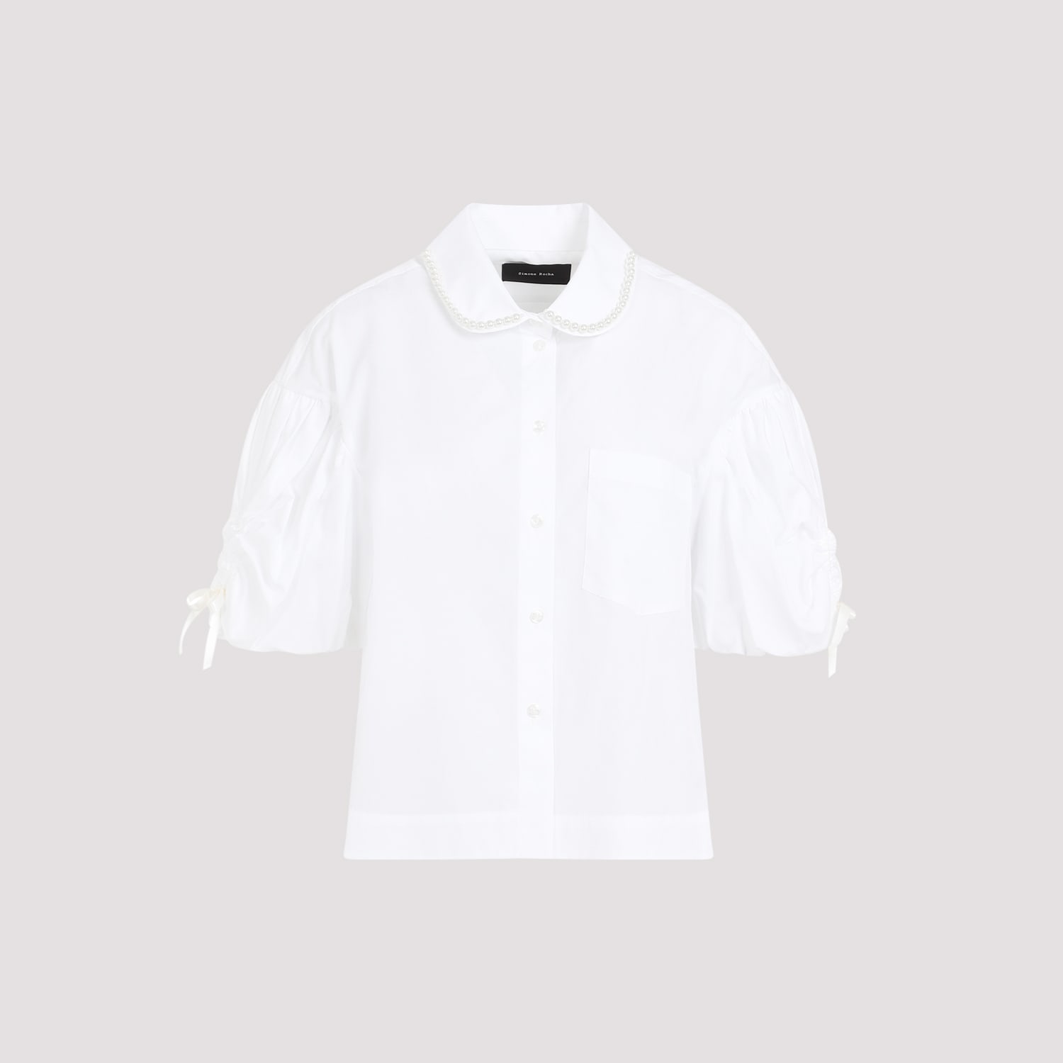 Shop Simone Rocha Puff Sleeve Boxy Shirt In White/pearl