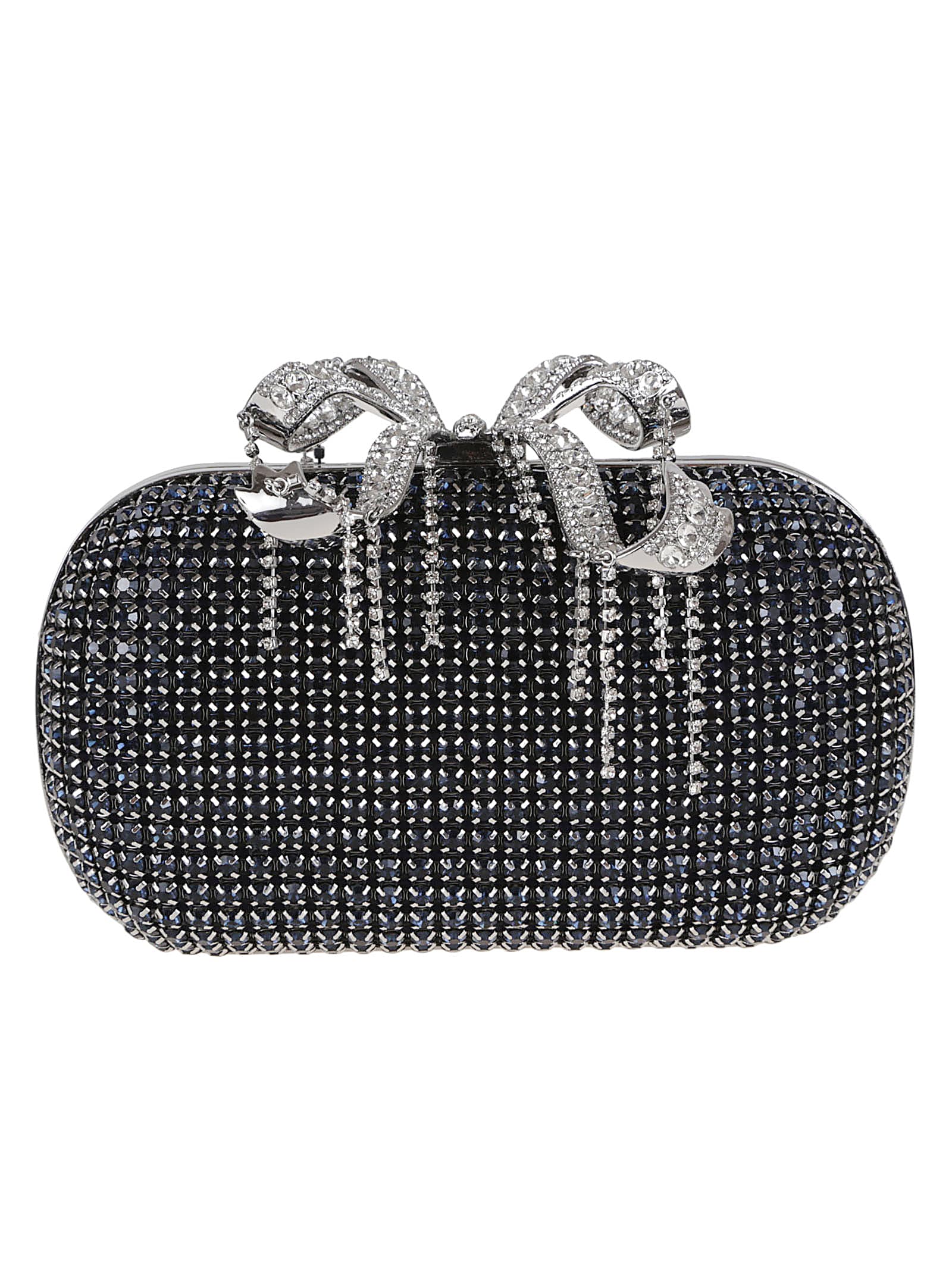 Self-portrait Navy Chainmail Clutch Bag In Blue