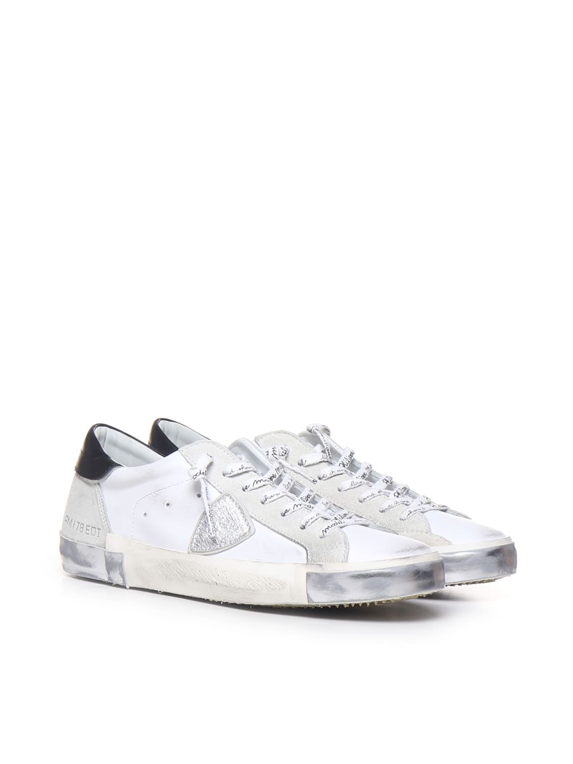 Shop Philippe Model Parisx Sneakers In Leather With Contrasting Heel Tab In White