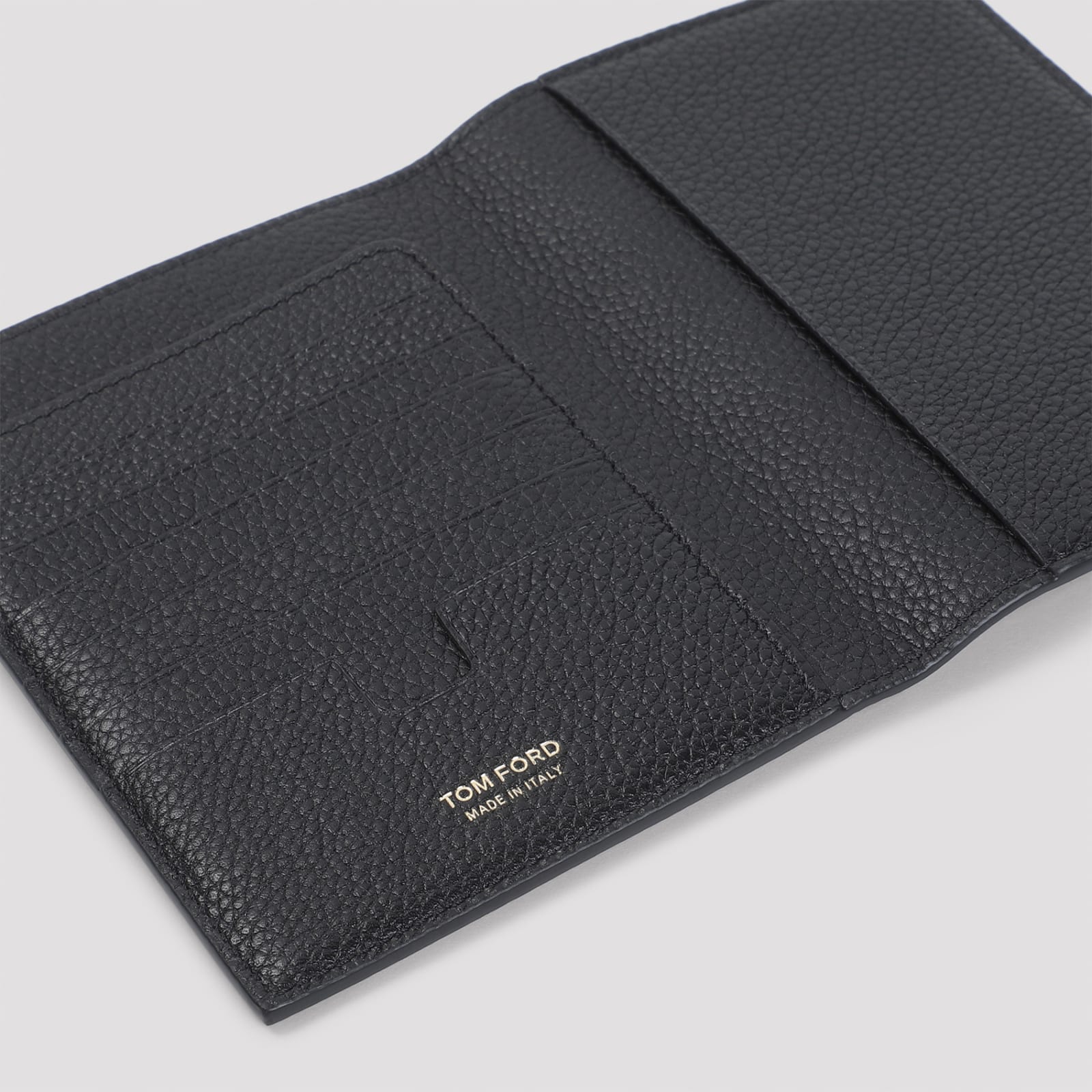 Tom Ford Black Calf Leather Passport Holder In Black