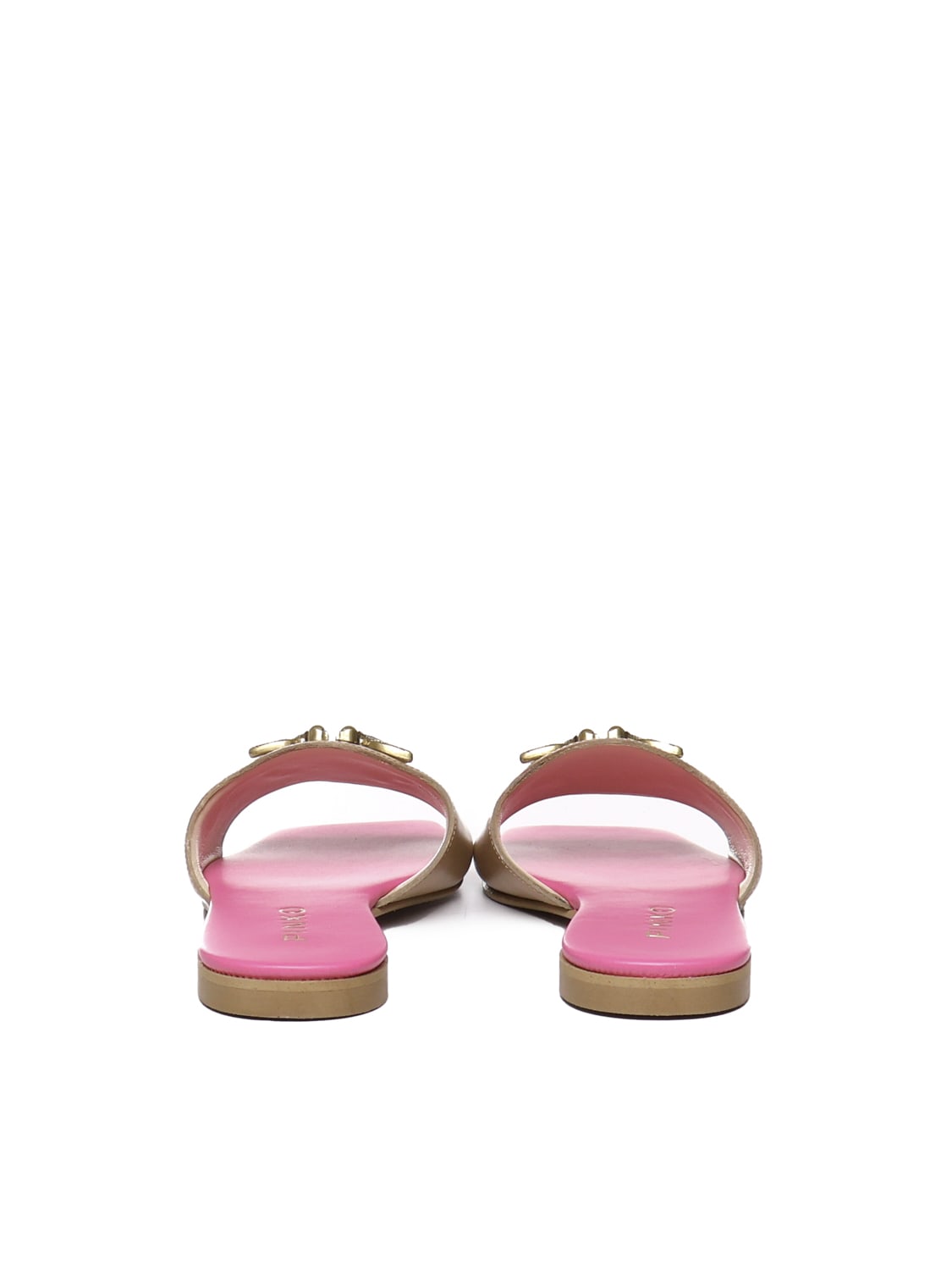 Shop Pinko Flatt Leather Slippers In Beige, Pink