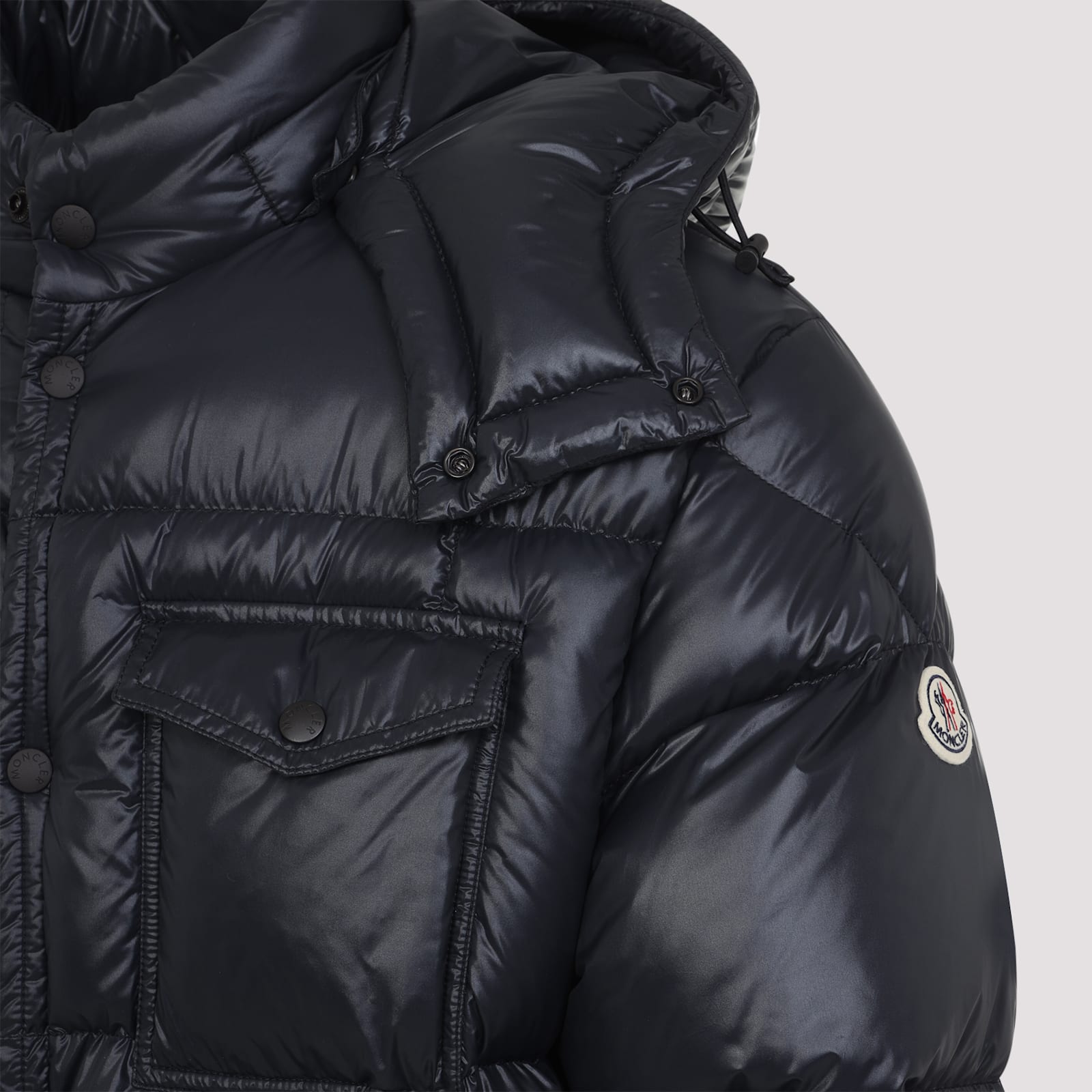 Moncler Padded Hooded Coat With Flap Pocket In Black