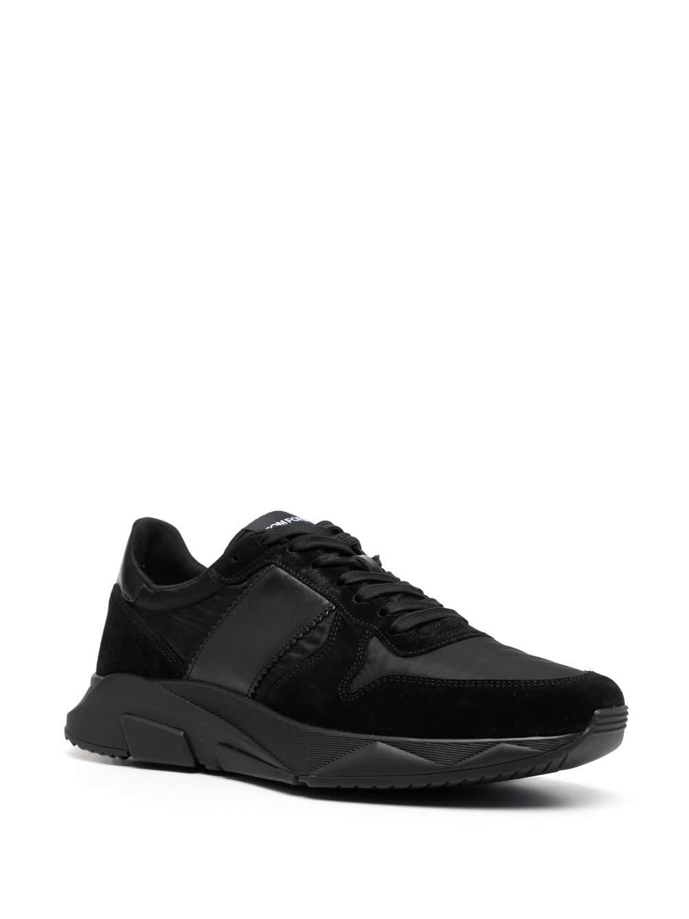 Shop Tom Ford Panelled Lace-up Sneakers In Black + Black