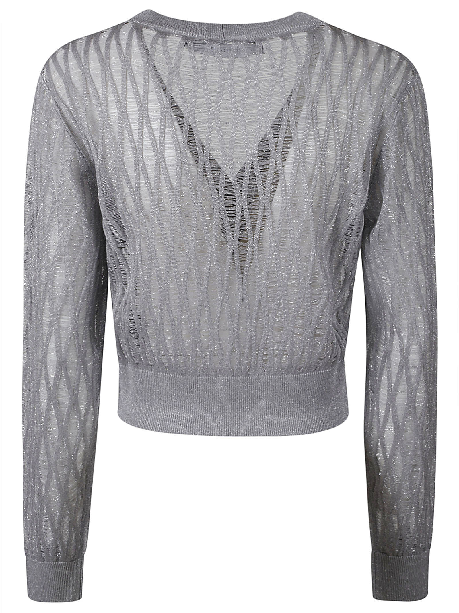 Shop Federica Tosi See-through Diamond Pattern Cropped Cardigan In Silver