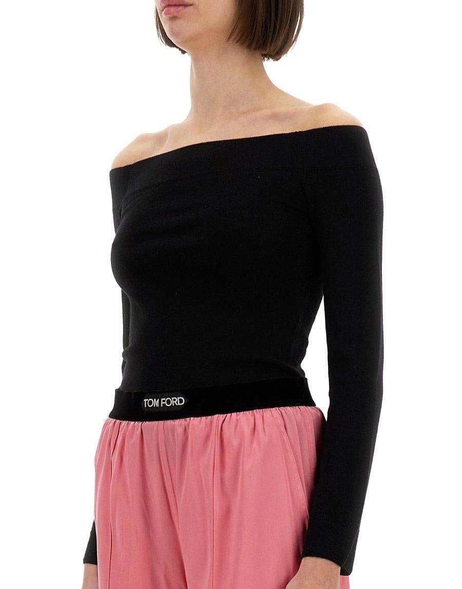 Shop Tom Ford Off-shoulder Long-sleeved Knitted Top In Black