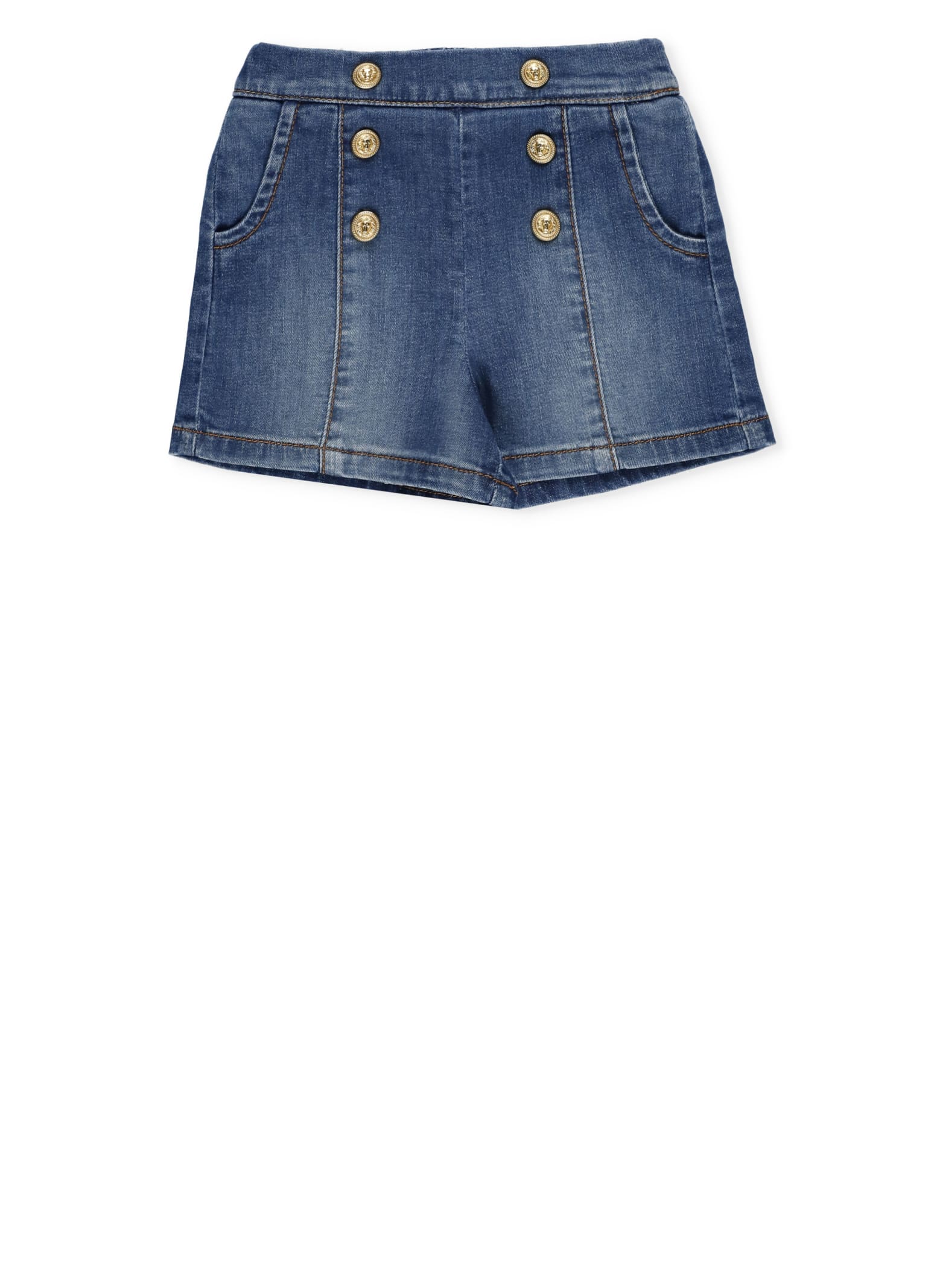 Shop Balmain Cotton Shorts In Blue