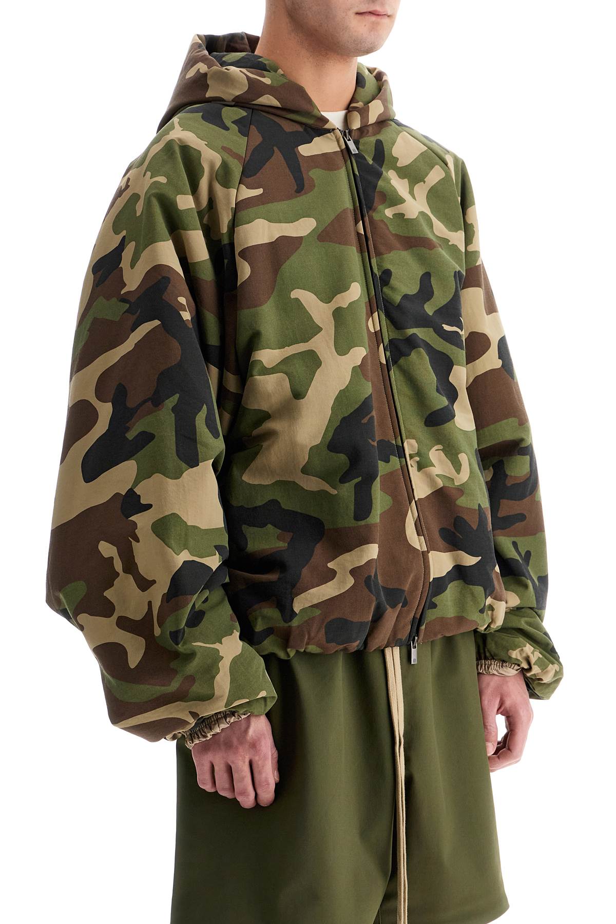 Shop Fear Of God Jacket With Camouflage Print In Woodland Camo (khaki)