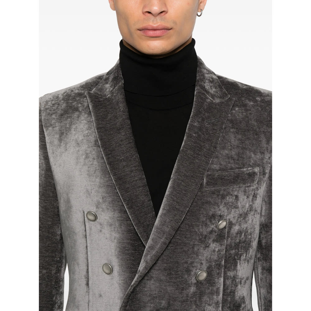 Reveres 1949 Double-breasted Velvet Jacket In Gray