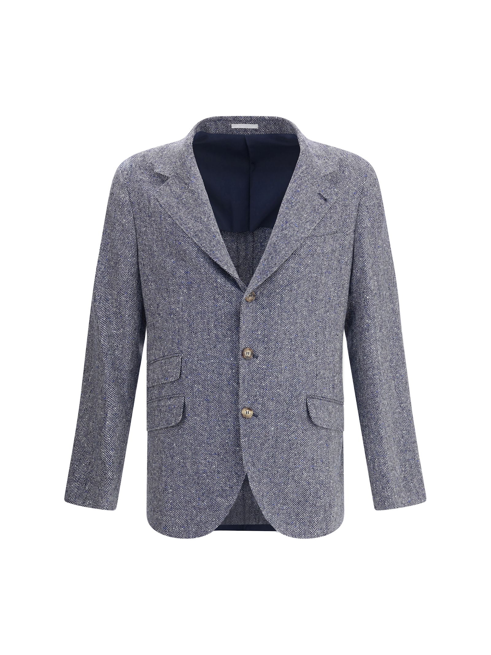 Brunello Cucinelli Men Herringbone Blazer In Blue