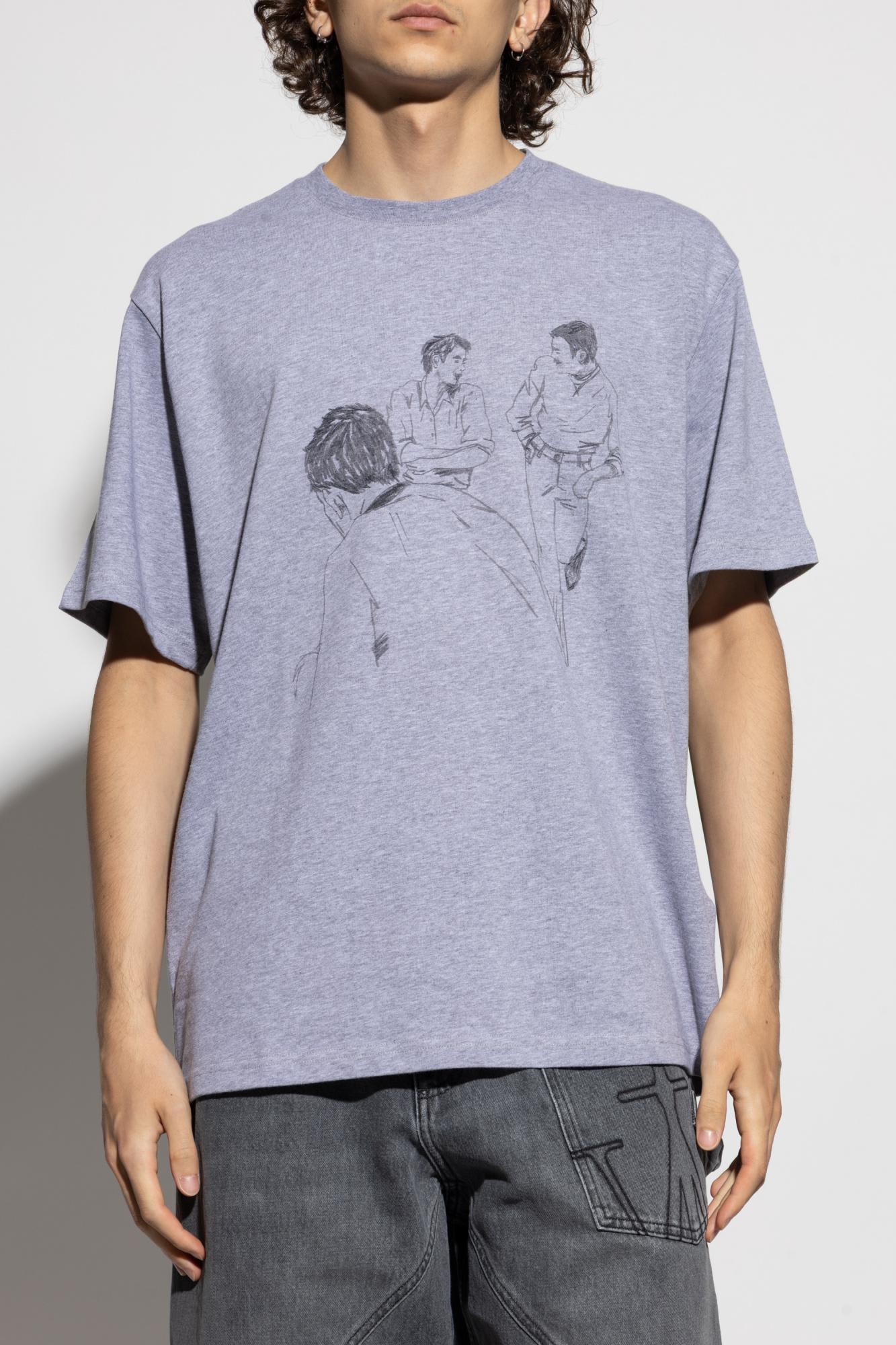 Jw Anderson Mens Mid Grey Melange Cafe Scene Crewneck Cotton-jersey T-shirt In Gray
