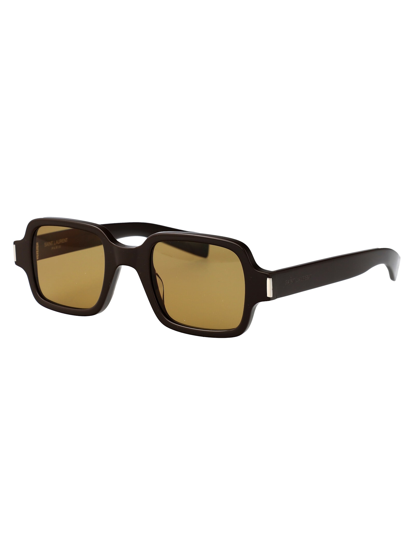 Saint Laurent Brown-brown-brown Acetate Sunglasses In Brown