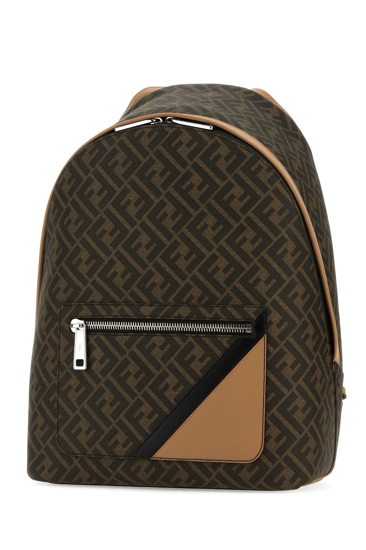 Shop Fendi Multicolor Canvas And Leather Chiodo Diagonal Backpack In Brown