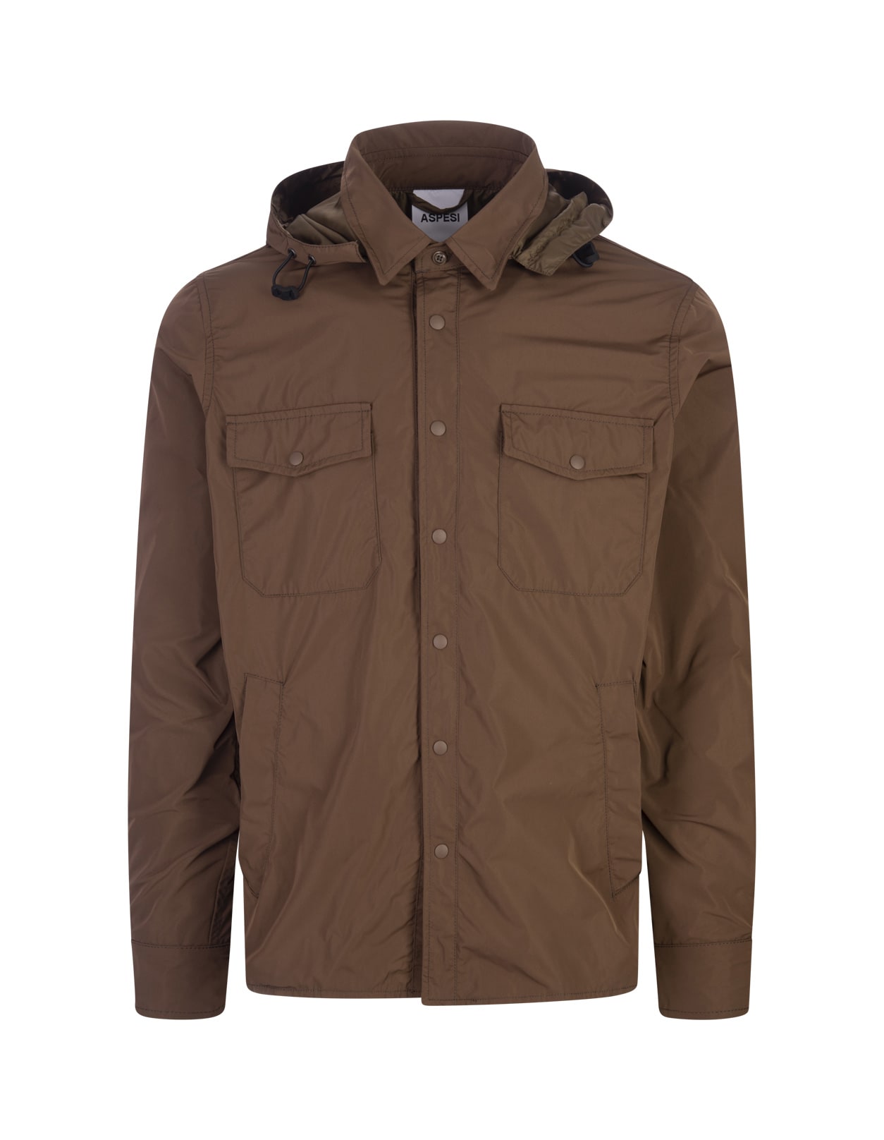 Brown Hooded Shirt Jacket