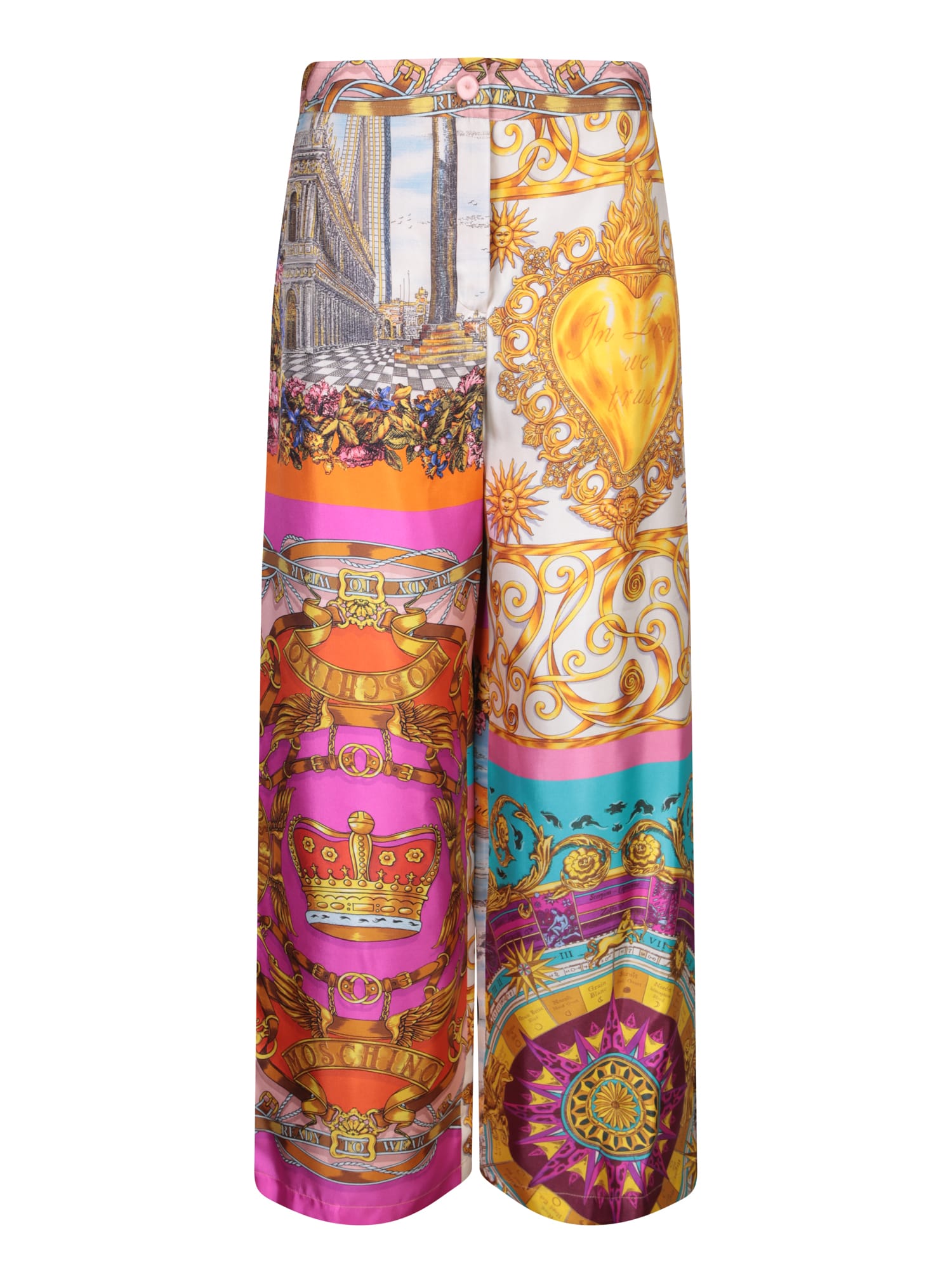 Shop Moschino Multicolor Twill Print Trousers