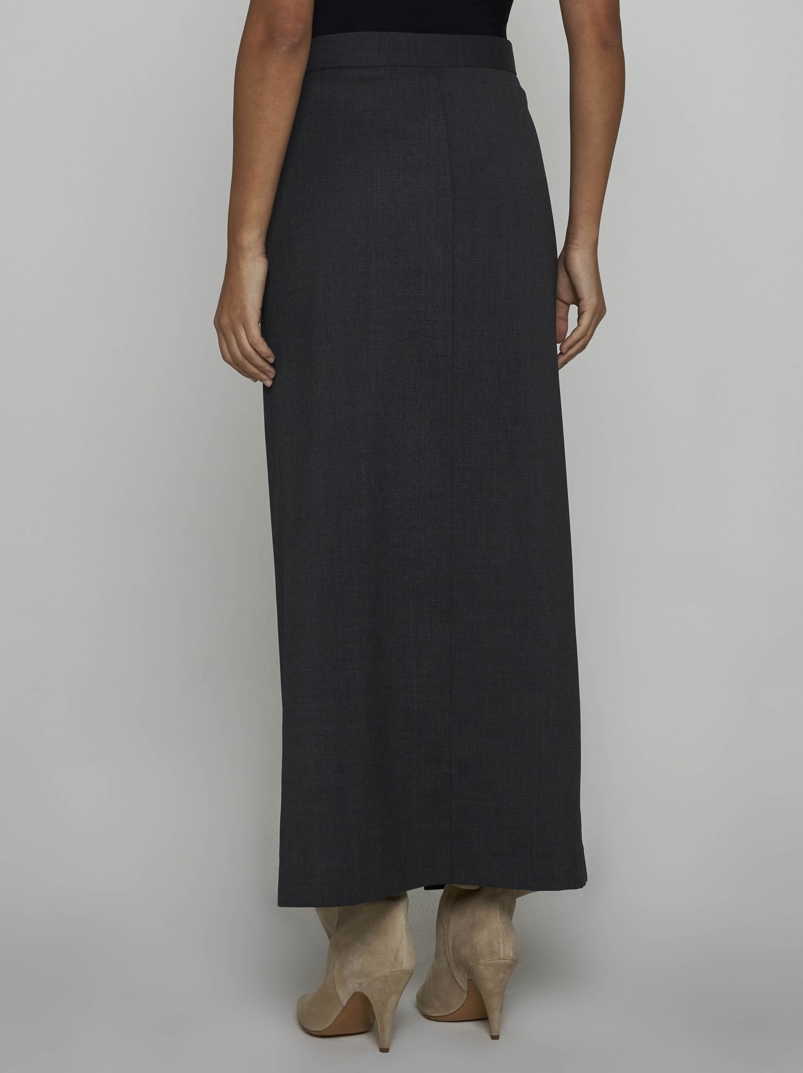 Shop Filippa K Wool-blend Long Skirt In Grey