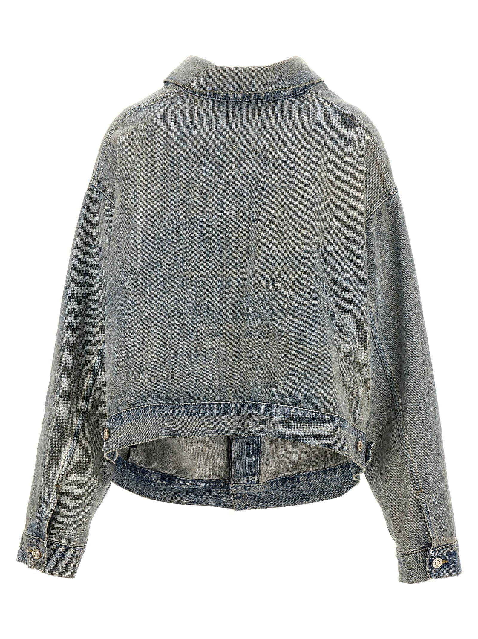 Shop Balenciaga Off-the-shoulder Denim Jacket In Light Blue