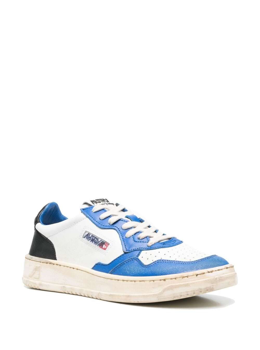 Shop Autry Medalist Multicolor Vintage Low-top Sneakers With Distressed Finish In Leather Man In White Blue Black