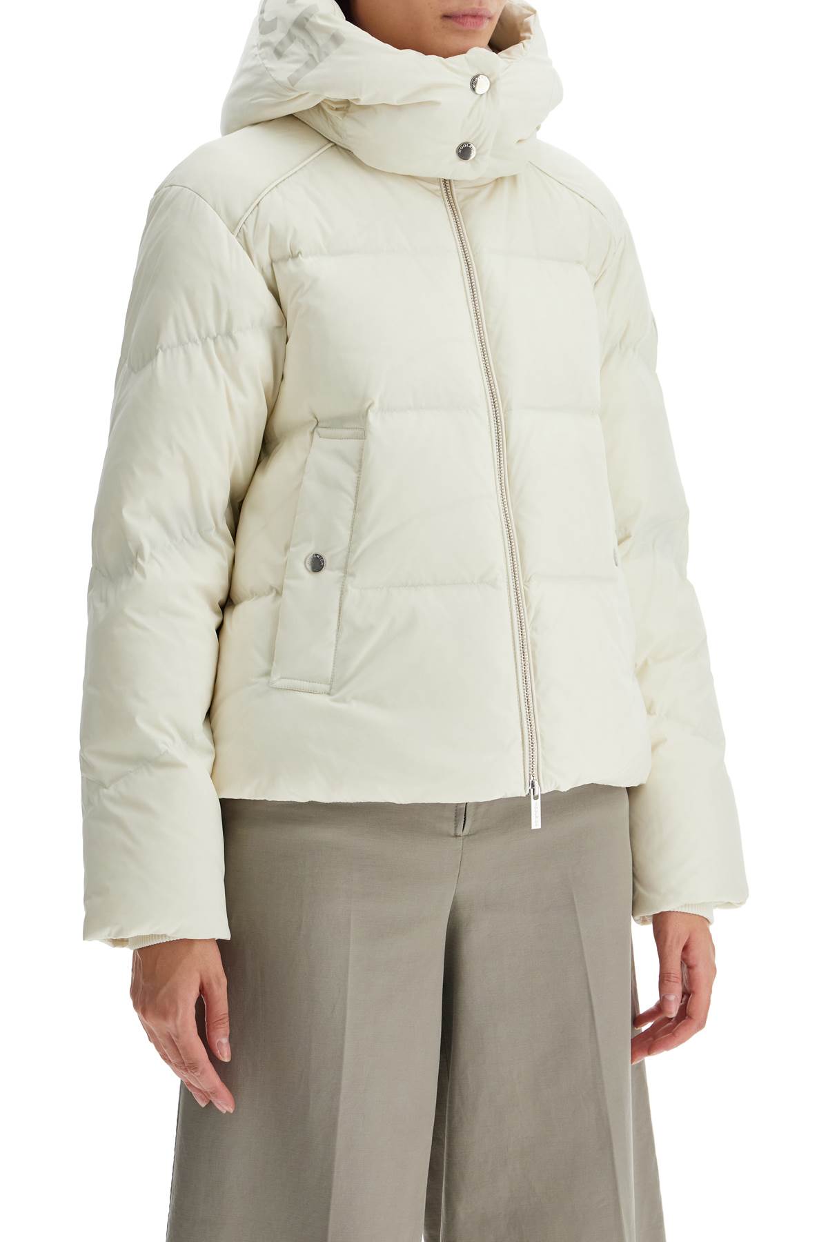 Shop Woolrich Short Alsea Down Jacket In Milky Cream (white)