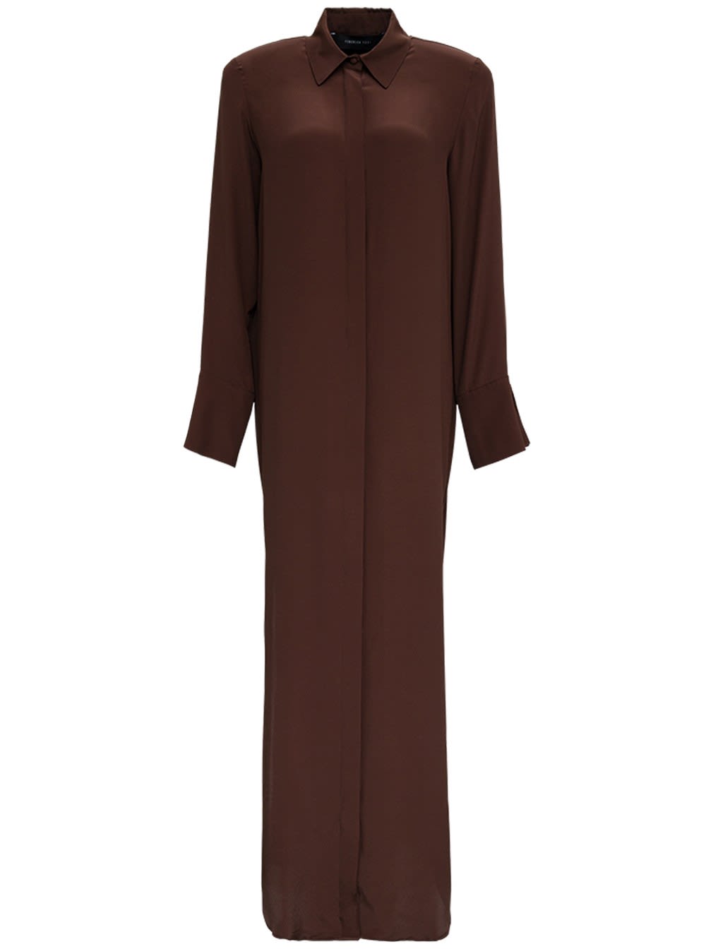 Federica Tosi Long Brown Shirt Dress In Silk Blend