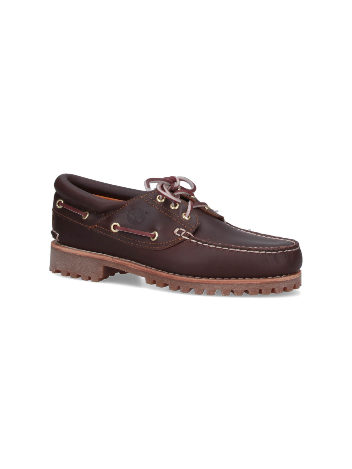 Timberland Brown Loafers With Embossed Logo On The Side And Low Block Heel In Leather Man In Orange